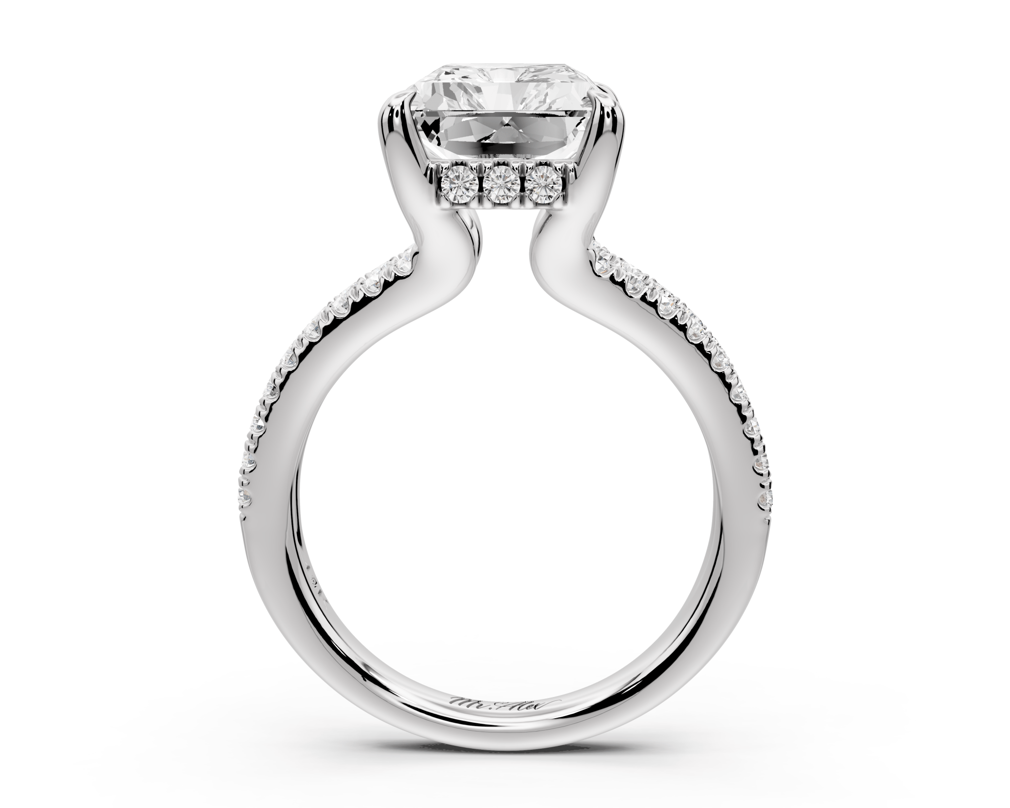 Radiant Cut Diamond Engagement Ring with Double Pavé Band ( AJ103RA) - Mr. Alex Jewelry