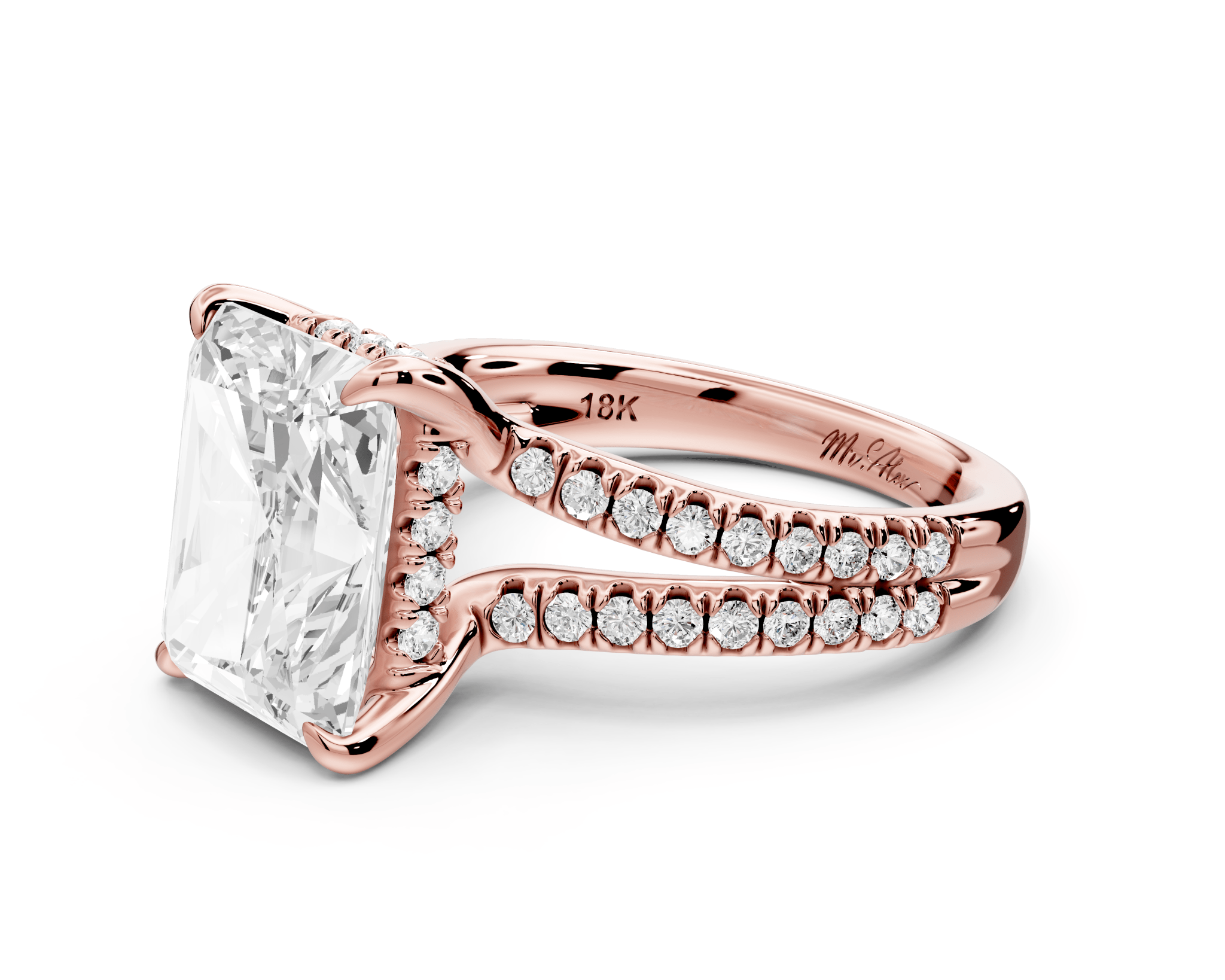 Radiant Cut Diamond Engagement Ring with Double Pavé Band ( AJ103RA) - Mr. Alex Jewelry