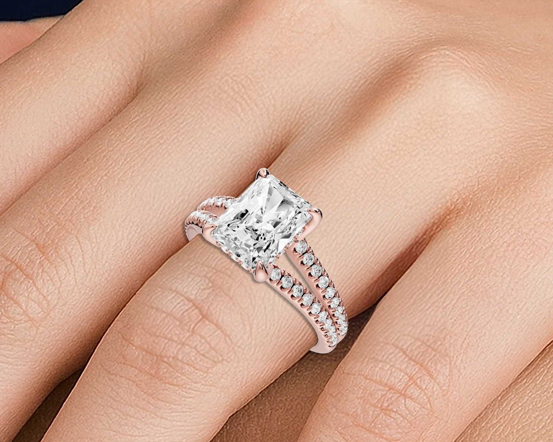 Radiant Cut Diamond Engagement Ring with Double Pavé Band ( AJ103RA) - Mr. Alex Jewelry
