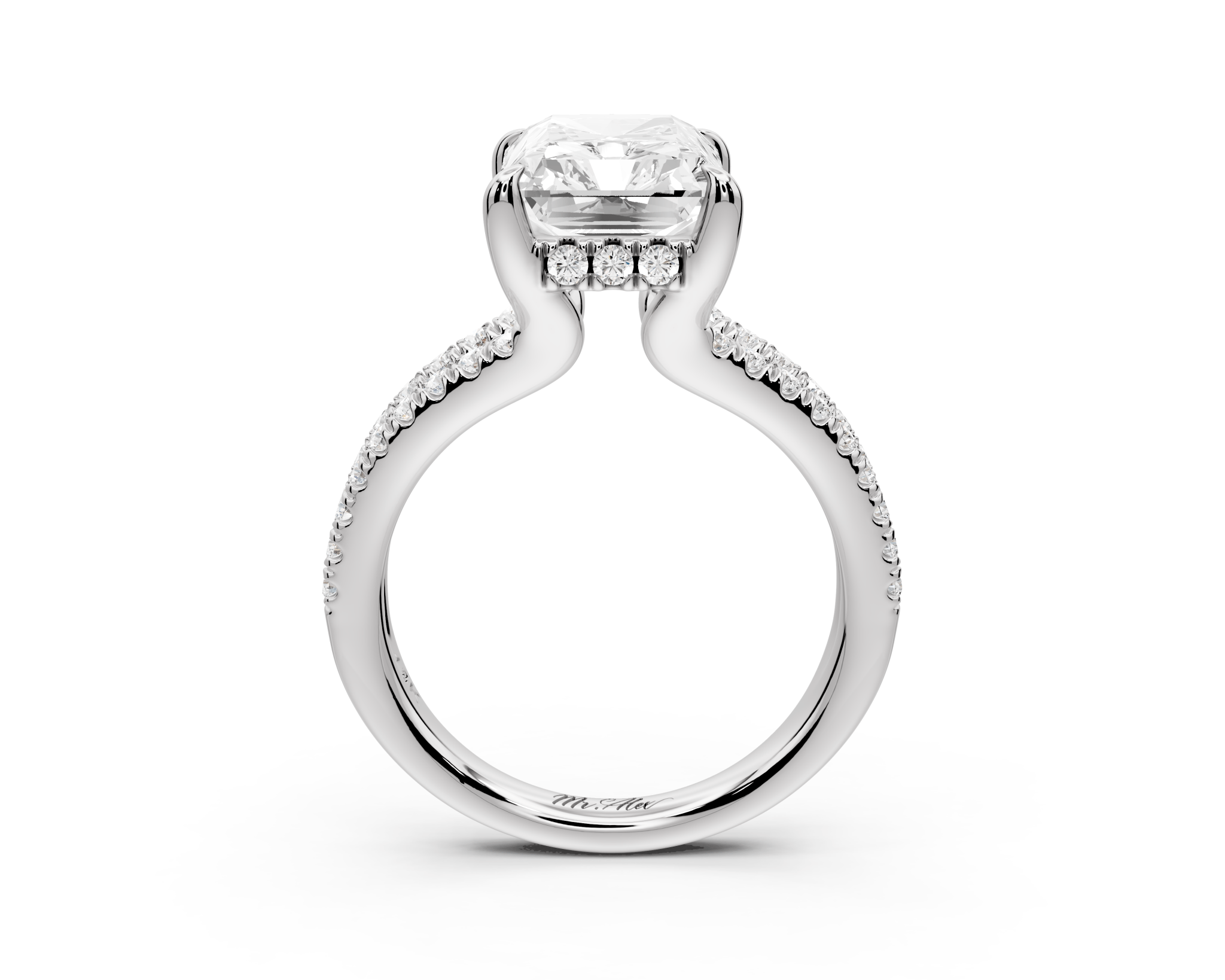 Radiant Cut Diamond Engagement Ring with Double Pavé Band ( AJ103RA) - Mr. Alex Jewelry