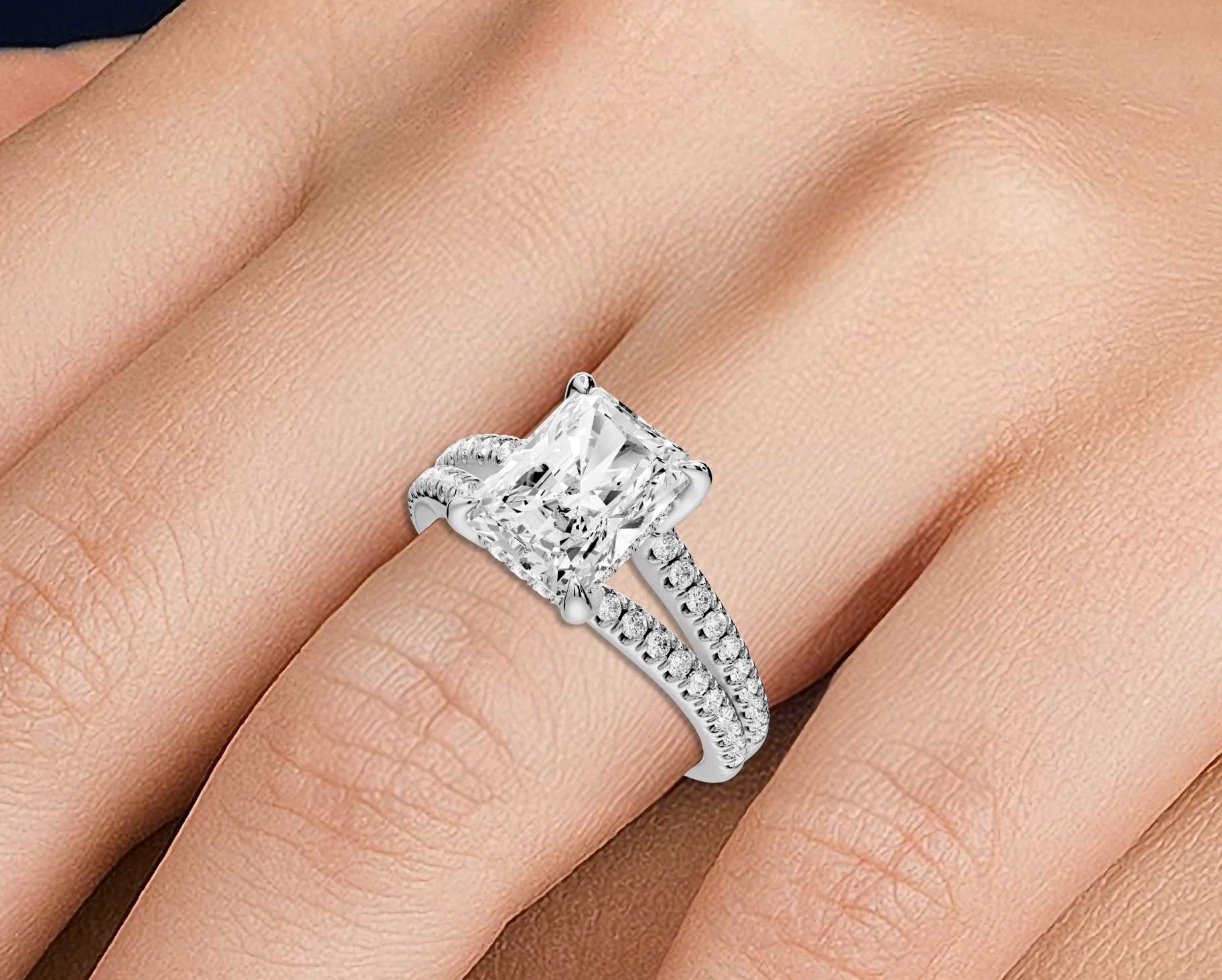 Radiant Cut Diamond Engagement Ring with Double Pavé Band ( AJ103RA) - Mr. Alex Jewelry