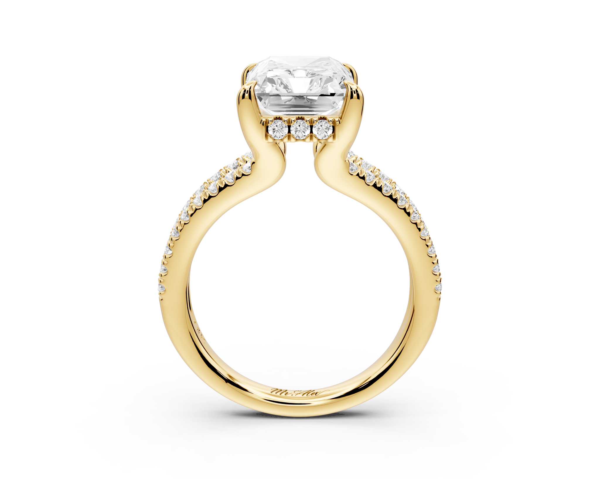 Radiant Cut Diamond Engagement Ring with Double Pavé Band ( AJ103RA) - Mr. Alex Jewelry