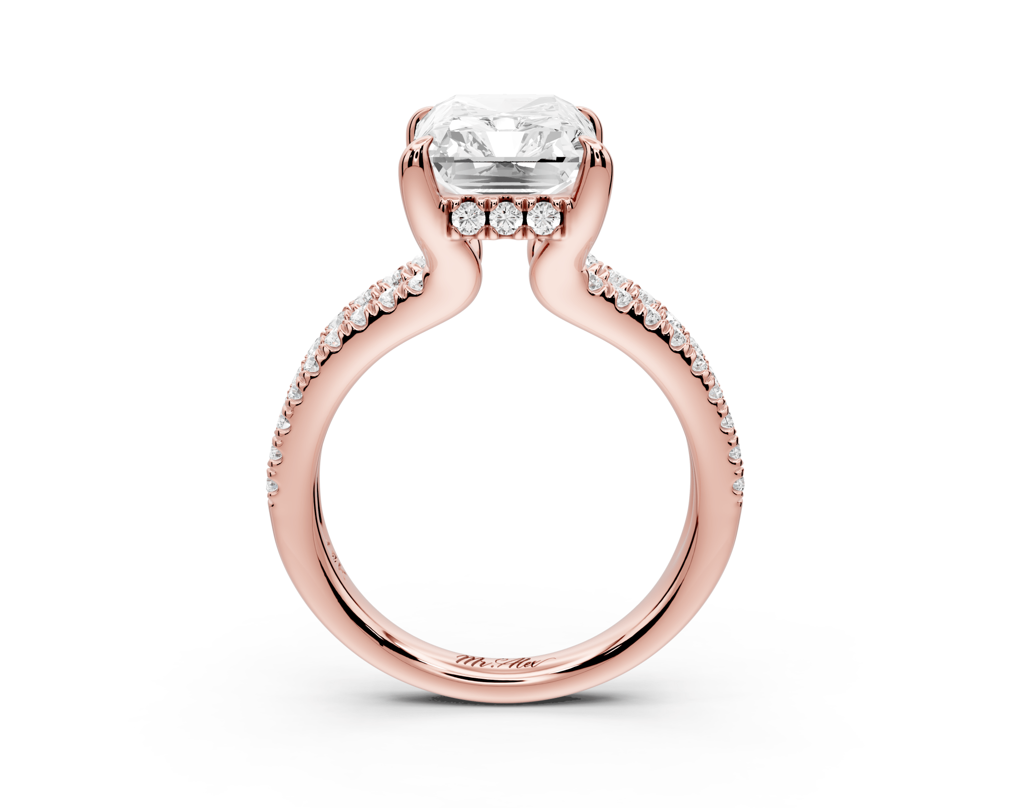 Radiant Cut Diamond Engagement Ring with Double Pavé Band ( AJ103RA) - Mr. Alex Jewelry