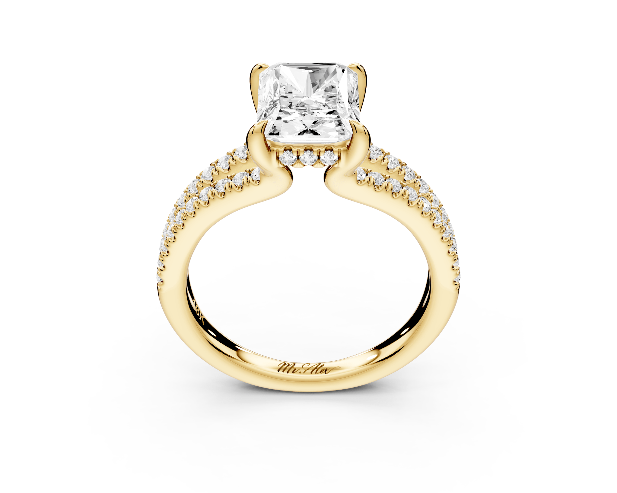 Radiant Cut Diamond Engagement Ring with Double Pavé Band ( AJ103RA) - Mr. Alex Jewelry