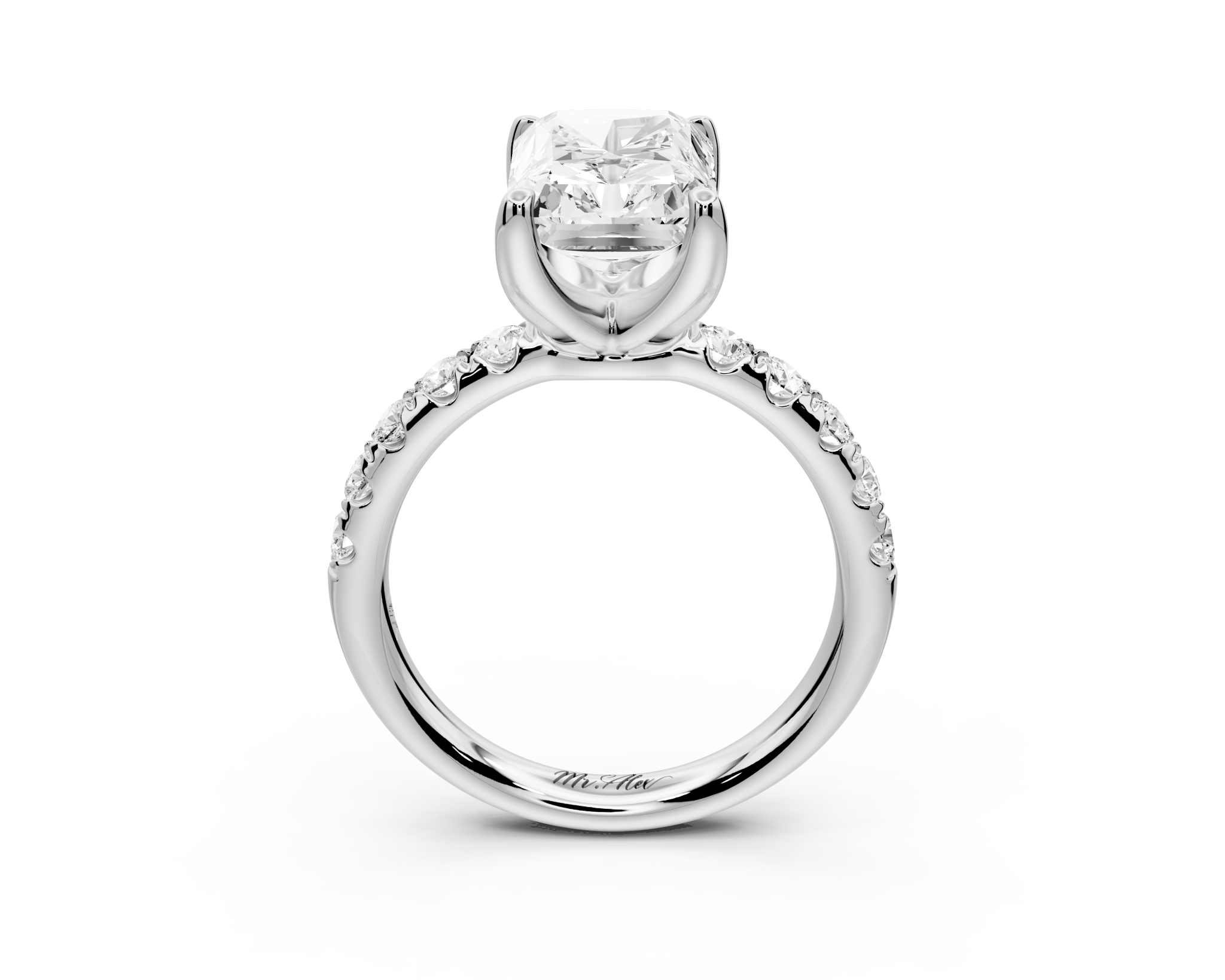 Radiant Cut Diamond Engagement Ring with Pave Band (AJ101RA) - Mr. Alex Jewelry