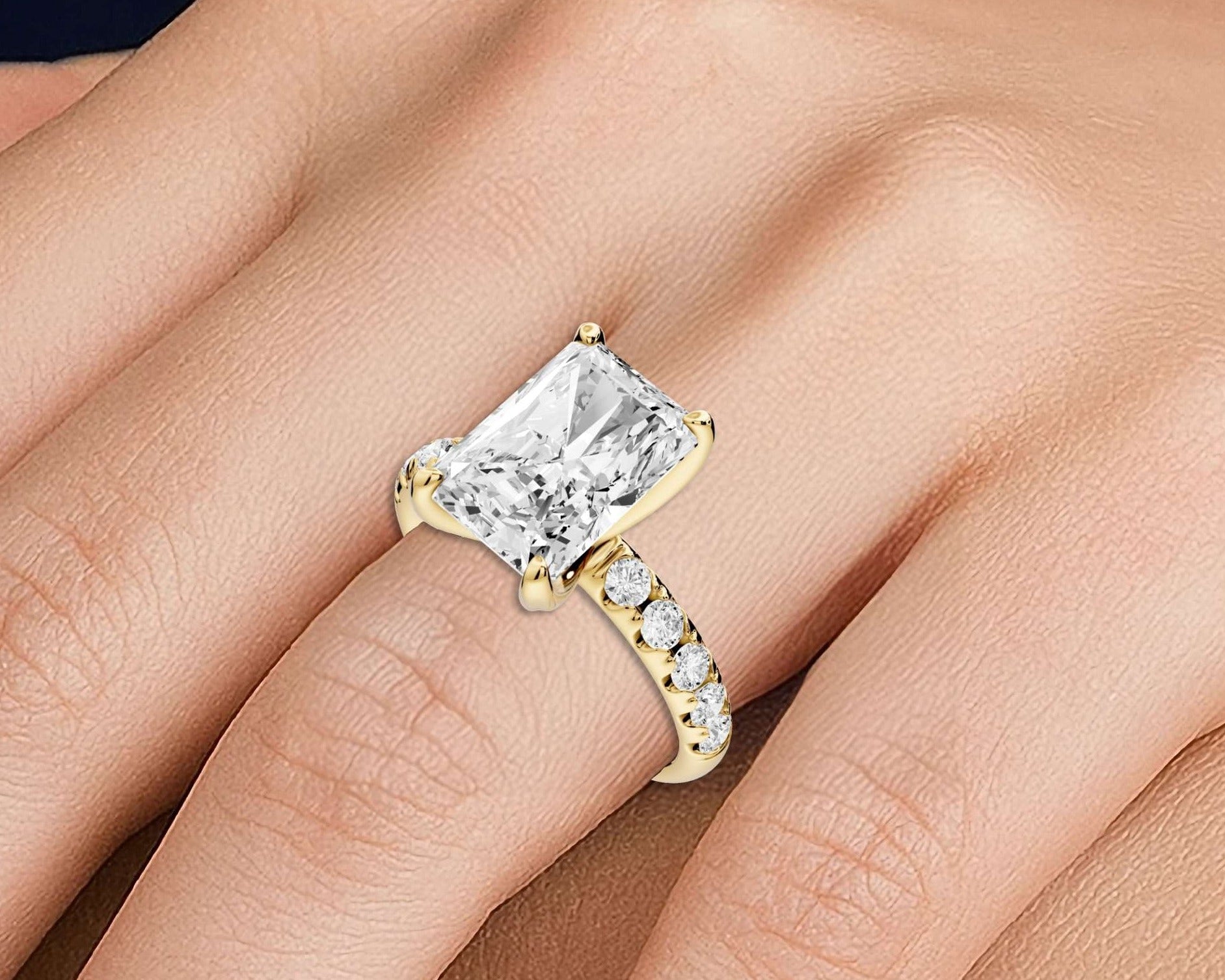 Radiant Cut Diamond Engagement Ring with Pave Band (AJ101RA) - Mr. Alex Jewelry