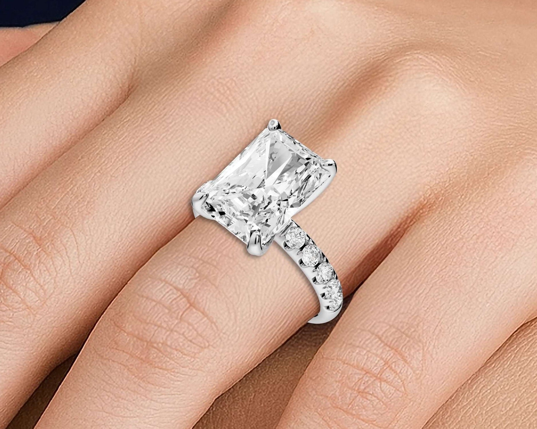 Radiant Cut Diamond Engagement Ring with Pave Band (AJ101RA) - Mr. Alex Jewelry