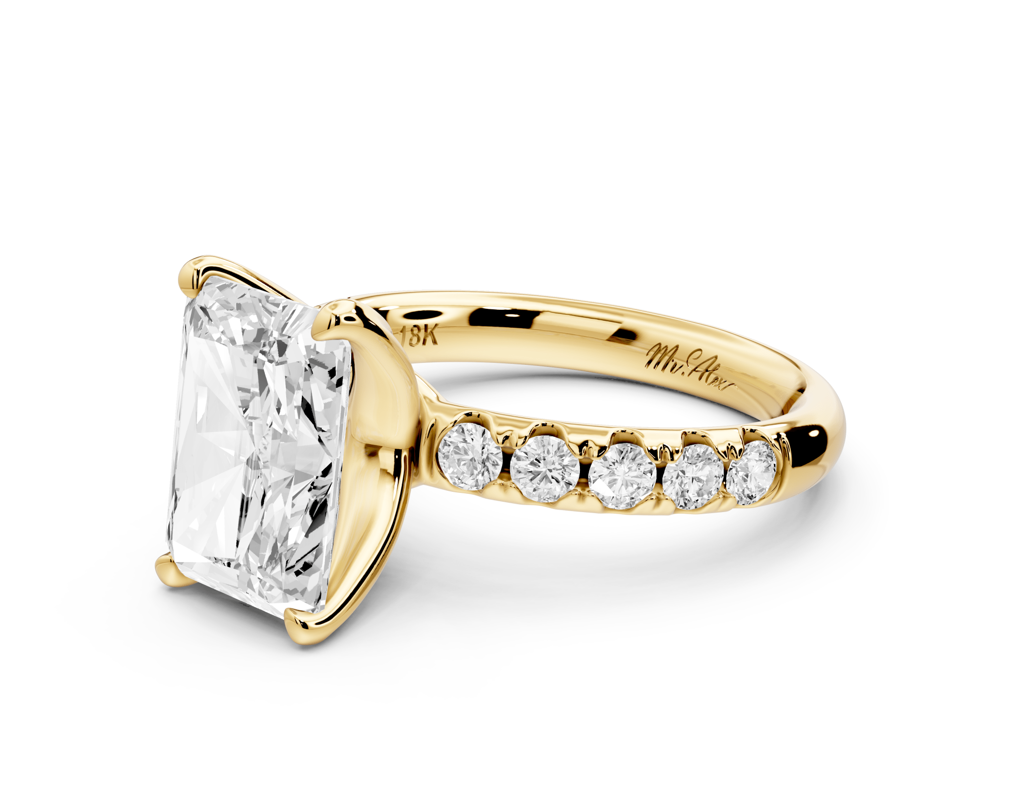 Radiant Cut Diamond Engagement Ring with Pave Band (AJ101RA) - Mr. Alex Jewelry