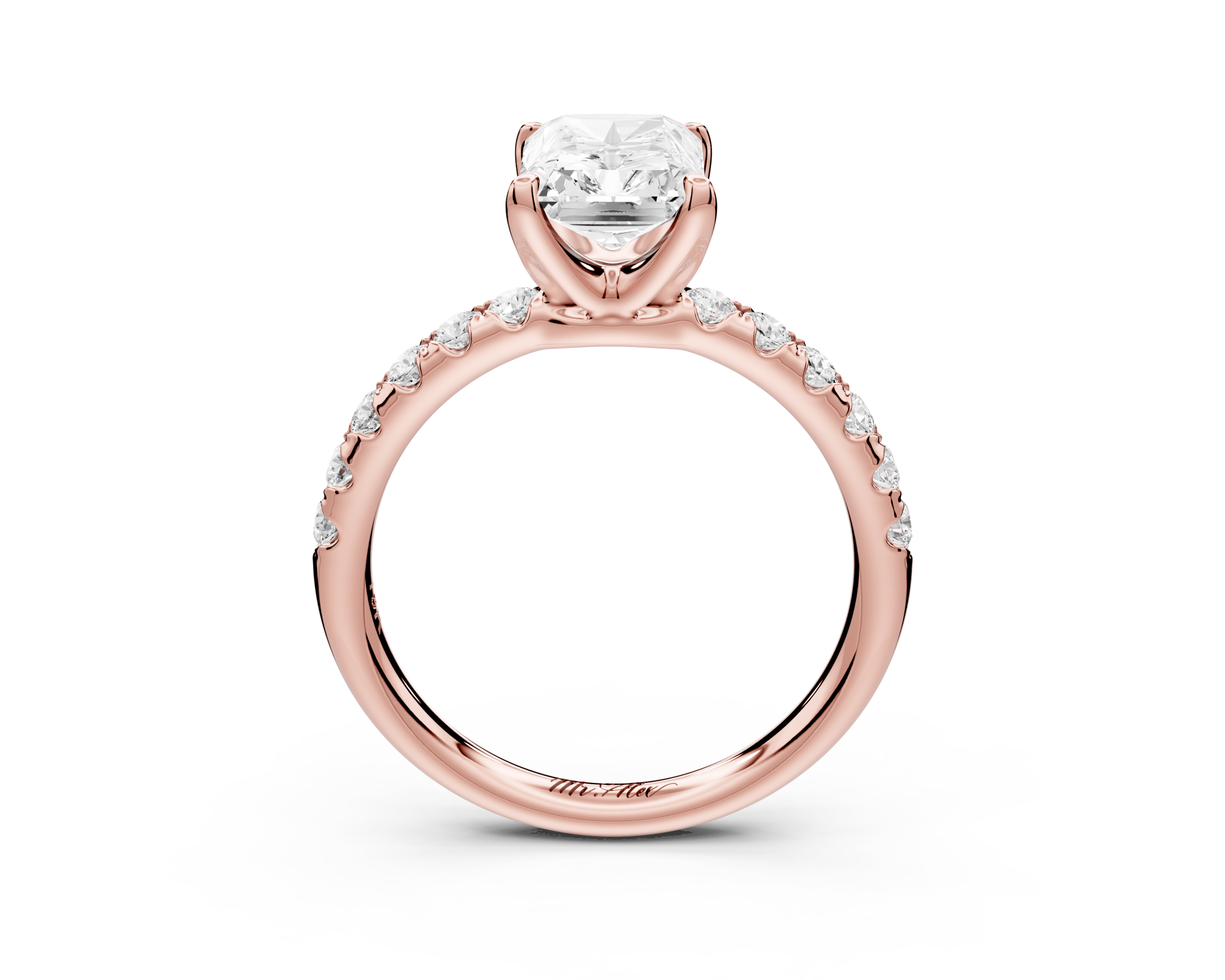 Radiant Cut Diamond Engagement Ring with Pave Band (AJ101RA) - Mr. Alex Jewelry