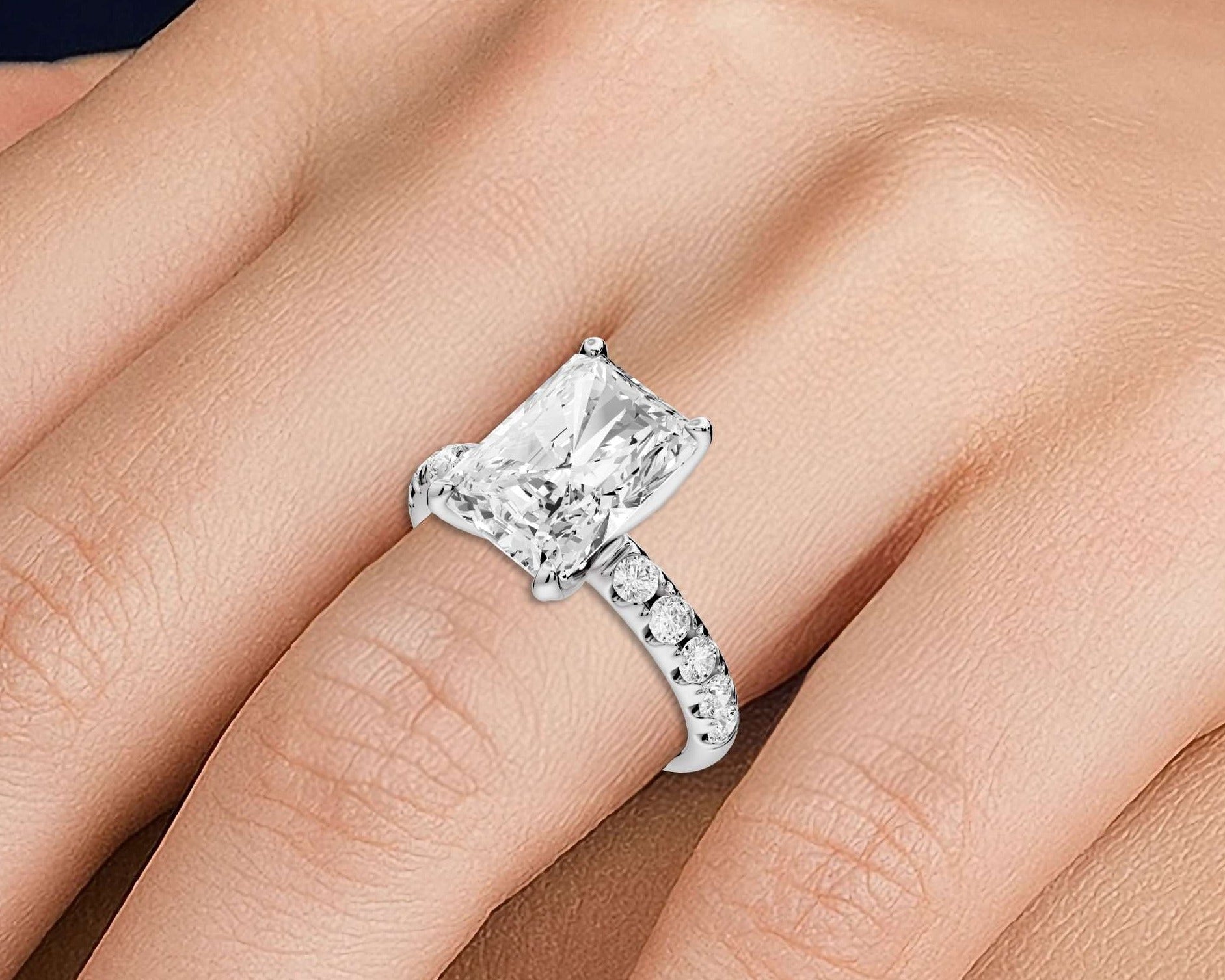 Radiant Cut Diamond Engagement Ring with Pave Band (AJ101RA) - Mr. Alex Jewelry