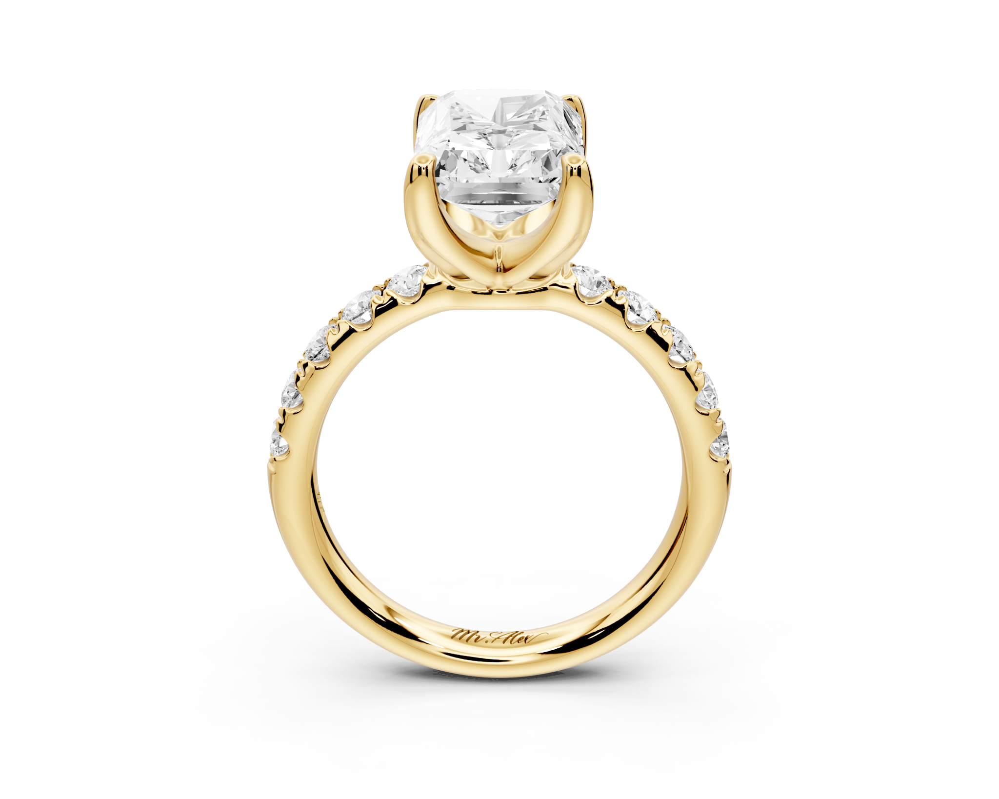 Radiant Cut Diamond Engagement Ring with Pave Band (AJ101RA) - Mr. Alex Jewelry