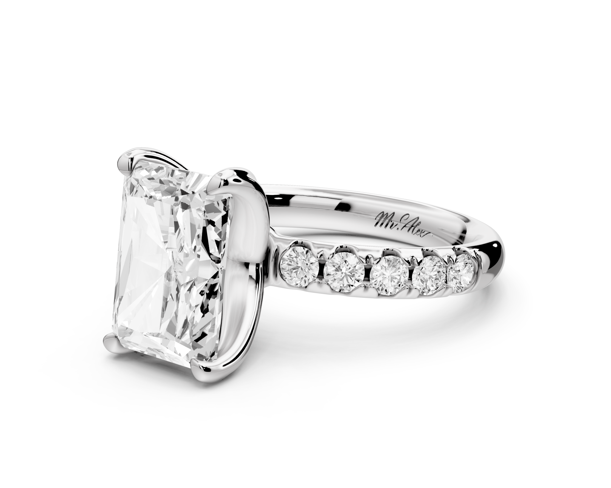Radiant Cut Diamond Engagement Ring with Pave Band (AJ101RA) - Mr. Alex Jewelry