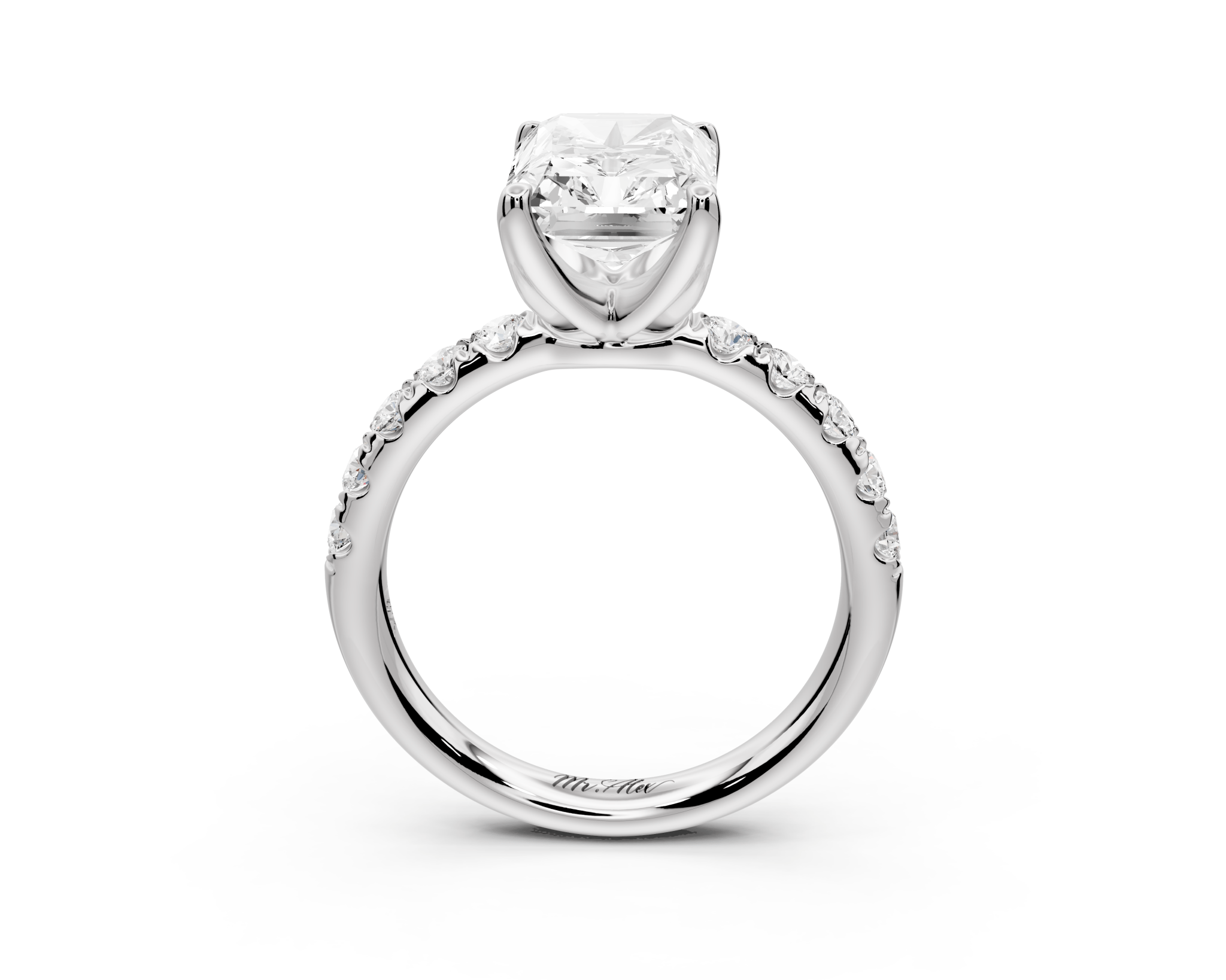 Radiant Cut Diamond Engagement Ring with Pave Band (AJ101RA) - Mr. Alex Jewelry