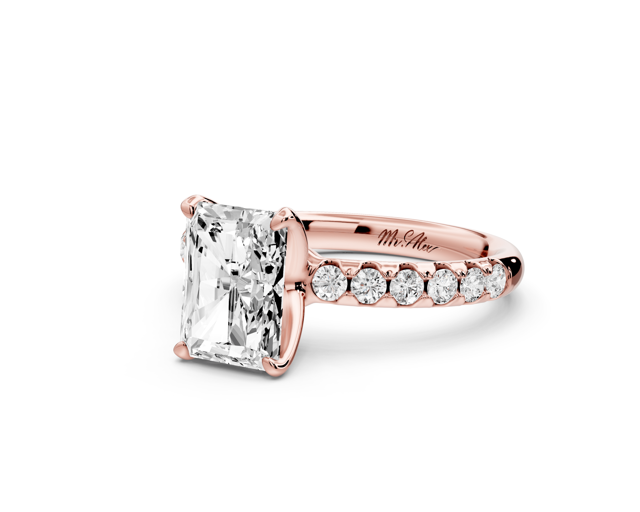 Radiant Cut Diamond Engagement Ring with Pave Band (AJ101RA) - Mr. Alex Jewelry