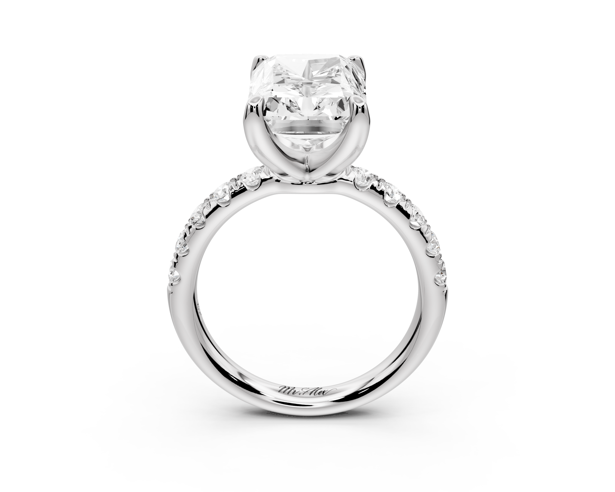 Radiant Cut Diamond Engagement Ring with Pave Band (AJ101RA) - Mr. Alex Jewelry