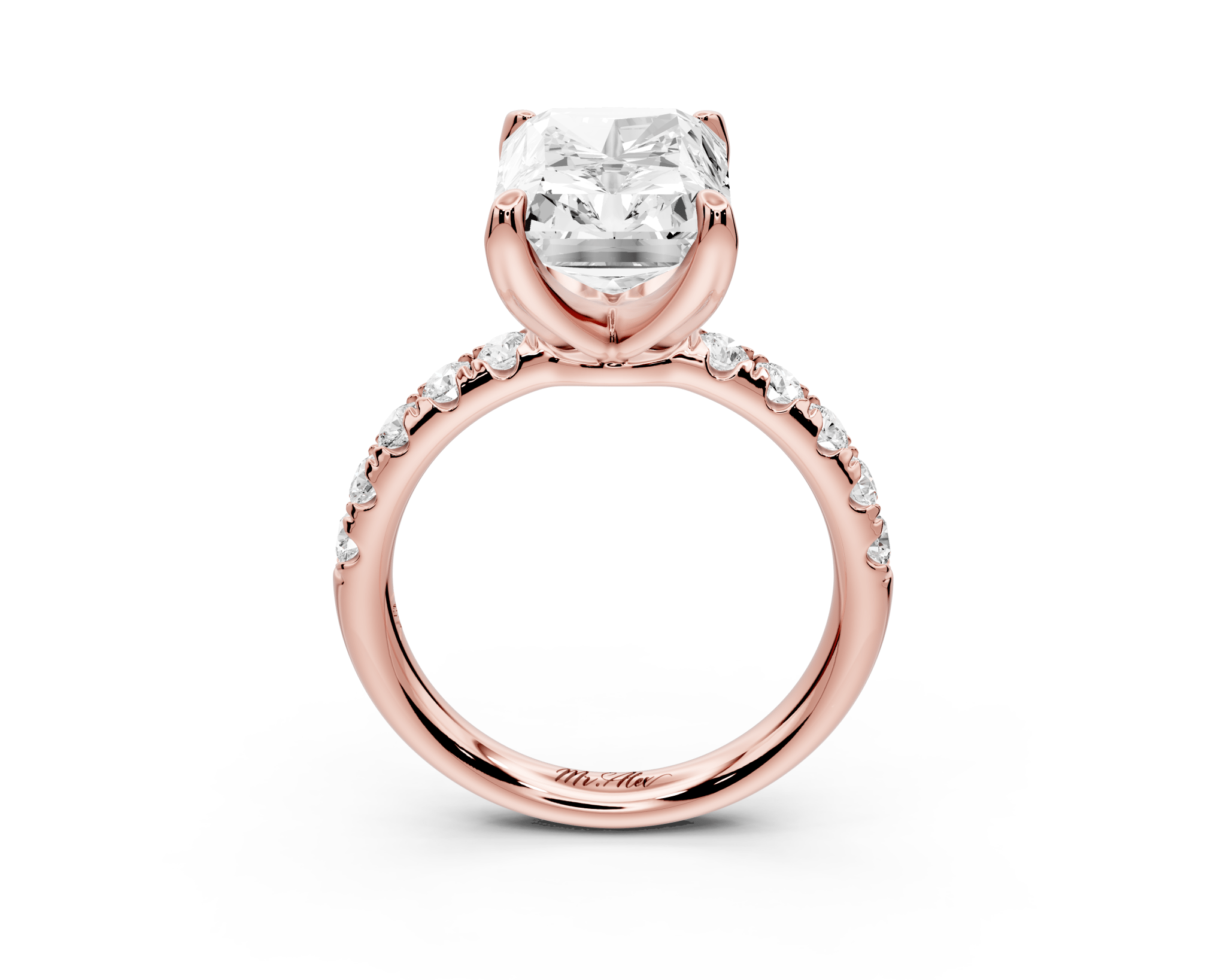 Radiant Cut Diamond Engagement Ring with Pave Band (AJ101RA) - Mr. Alex Jewelry