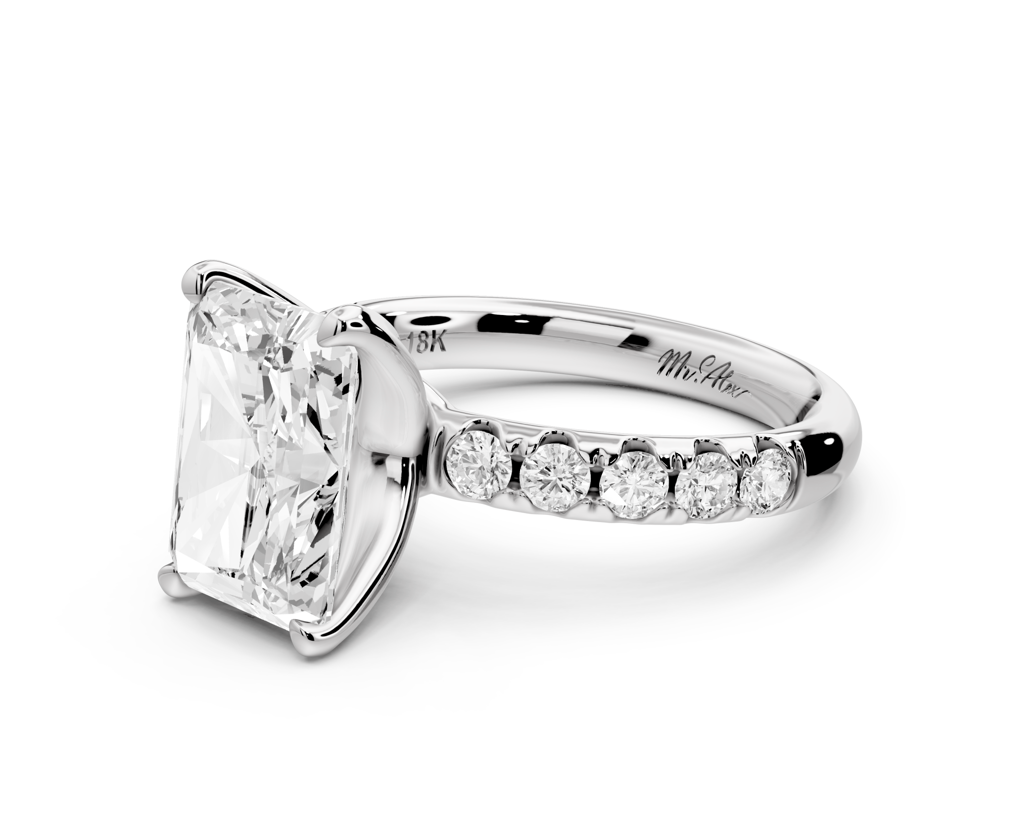 Radiant Cut Diamond Engagement Ring with Pave Band (AJ101RA) - Mr. Alex Jewelry