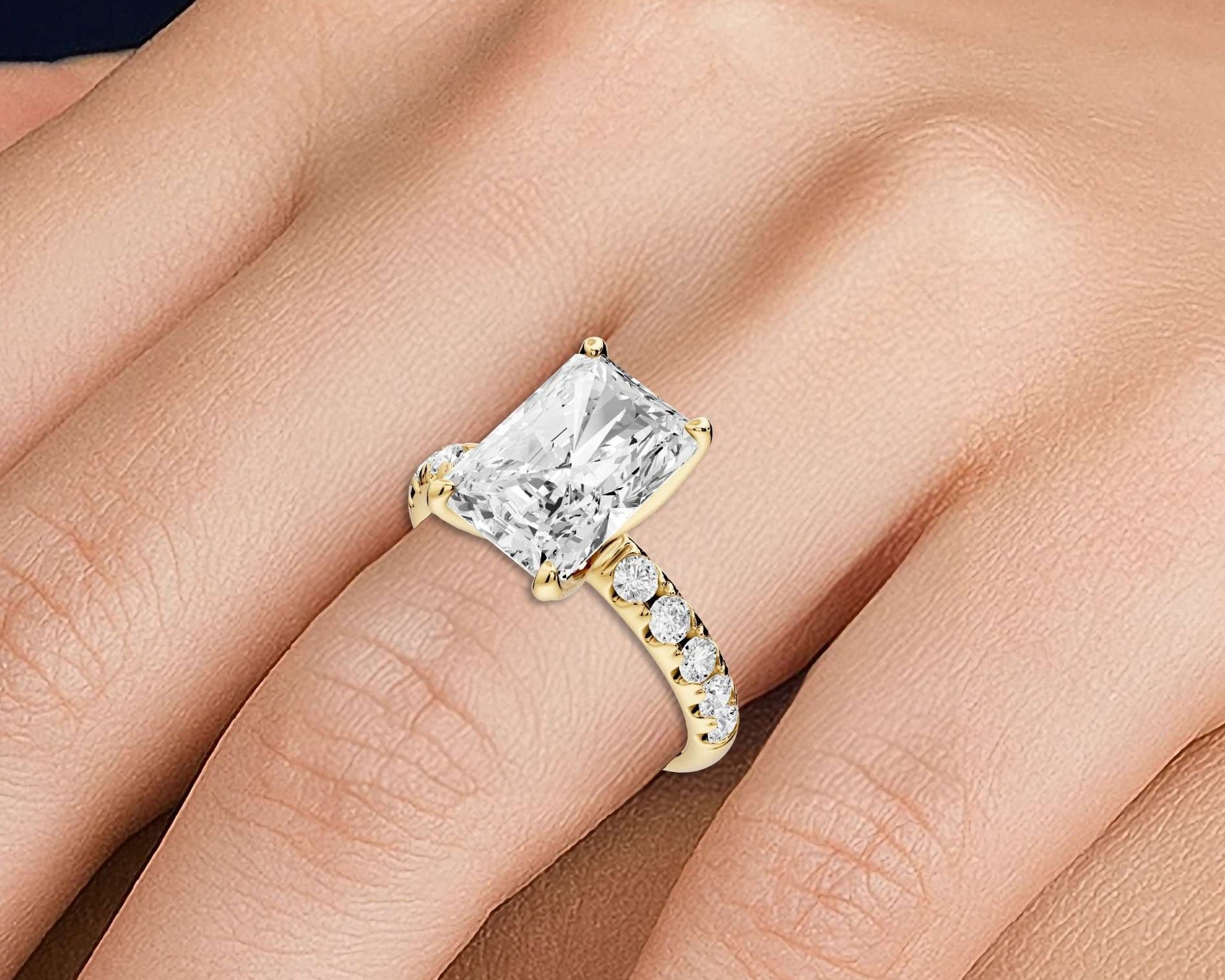 Radiant Cut Diamond Engagement Ring with Pave Band (AJ101RA) - Mr. Alex Jewelry