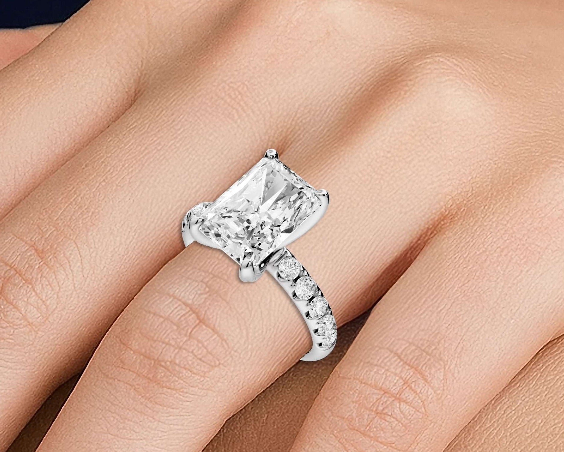 Radiant Cut Diamond Engagement Ring with Pave Band (AJ101RA) - Mr. Alex Jewelry