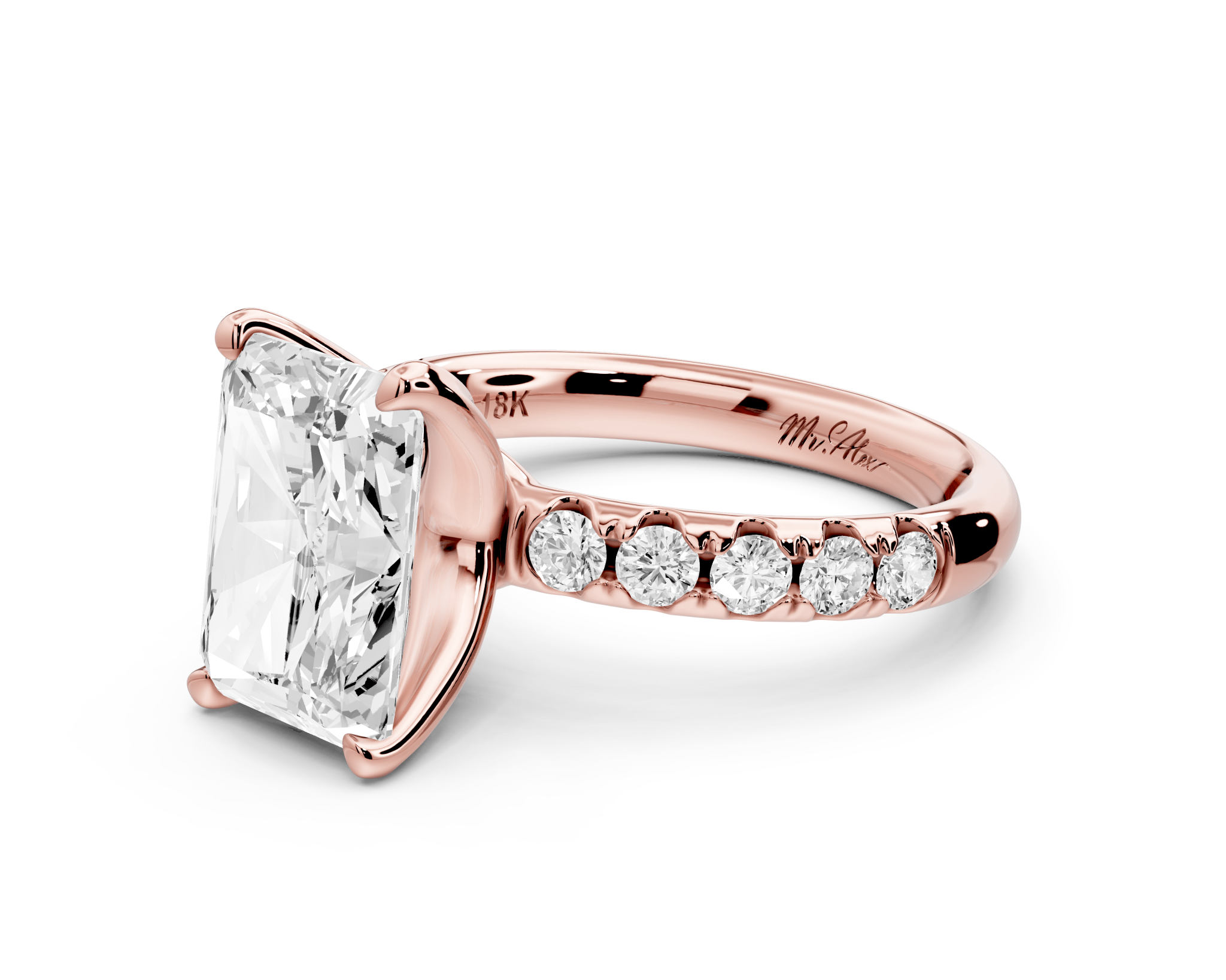 Radiant Cut Diamond Engagement Ring with Pave Band (AJ101RA) - Mr. Alex Jewelry