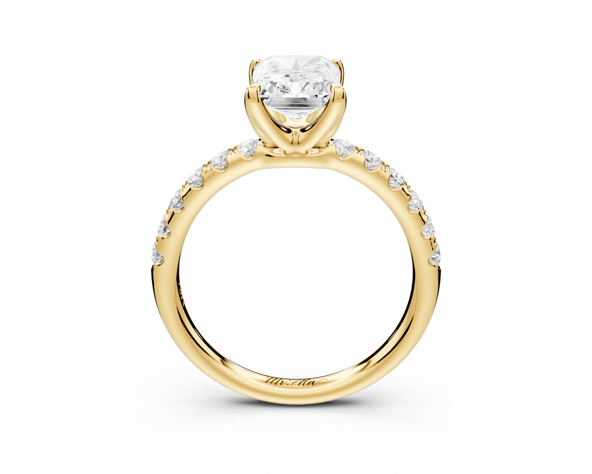 Radiant Cut Diamond Engagement Ring with Pave Band (AJ101RA) - Mr. Alex Jewelry