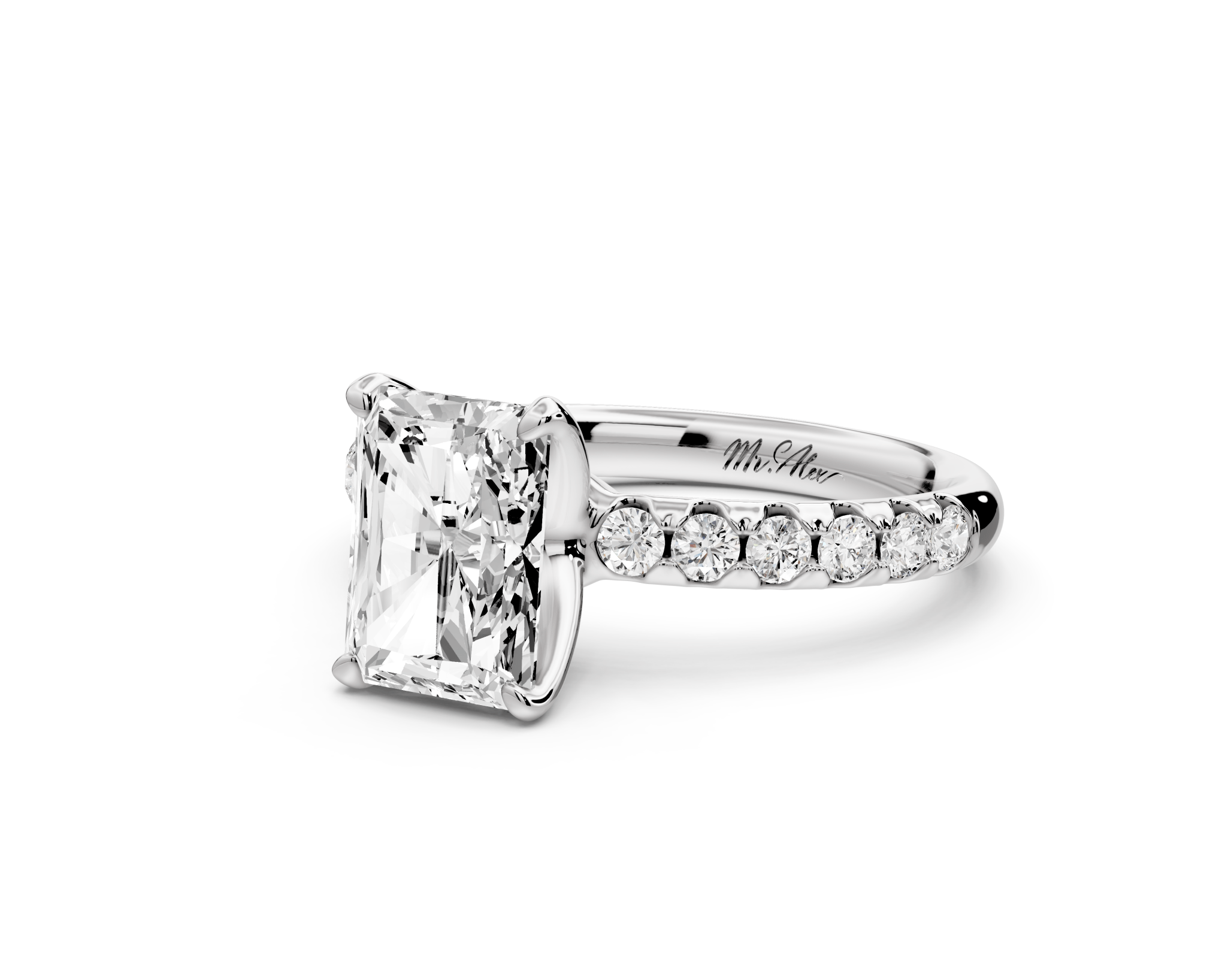 Radiant Cut Diamond Engagement Ring with Pave Band (AJ101RA) - Mr. Alex Jewelry