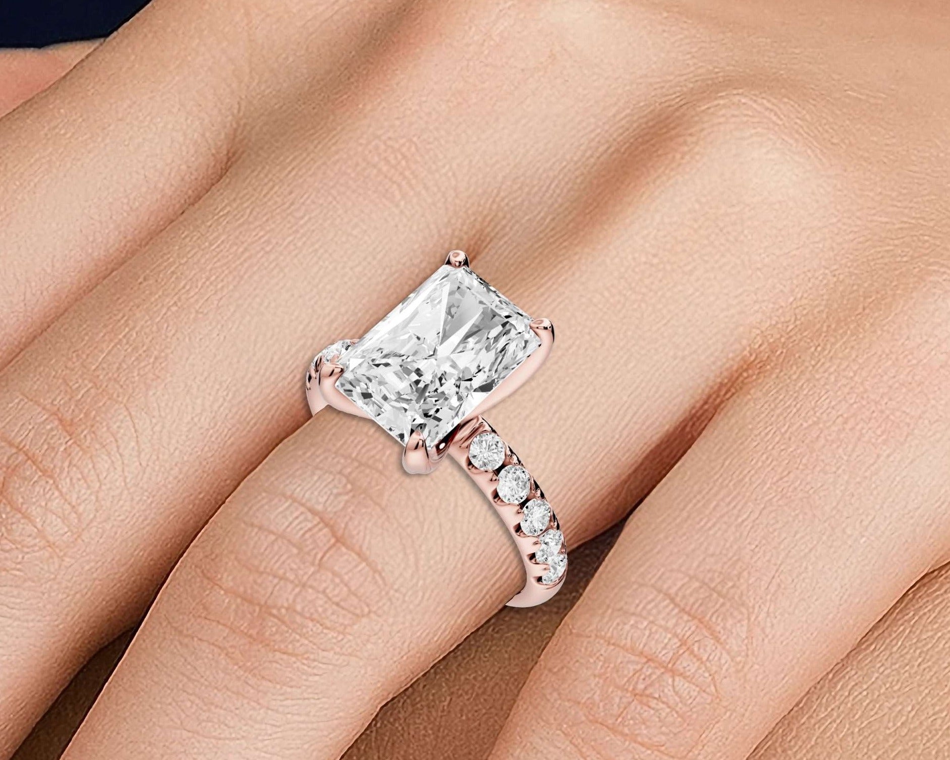 Radiant Cut Diamond Engagement Ring with Pave Band (AJ101RA) - Mr. Alex Jewelry