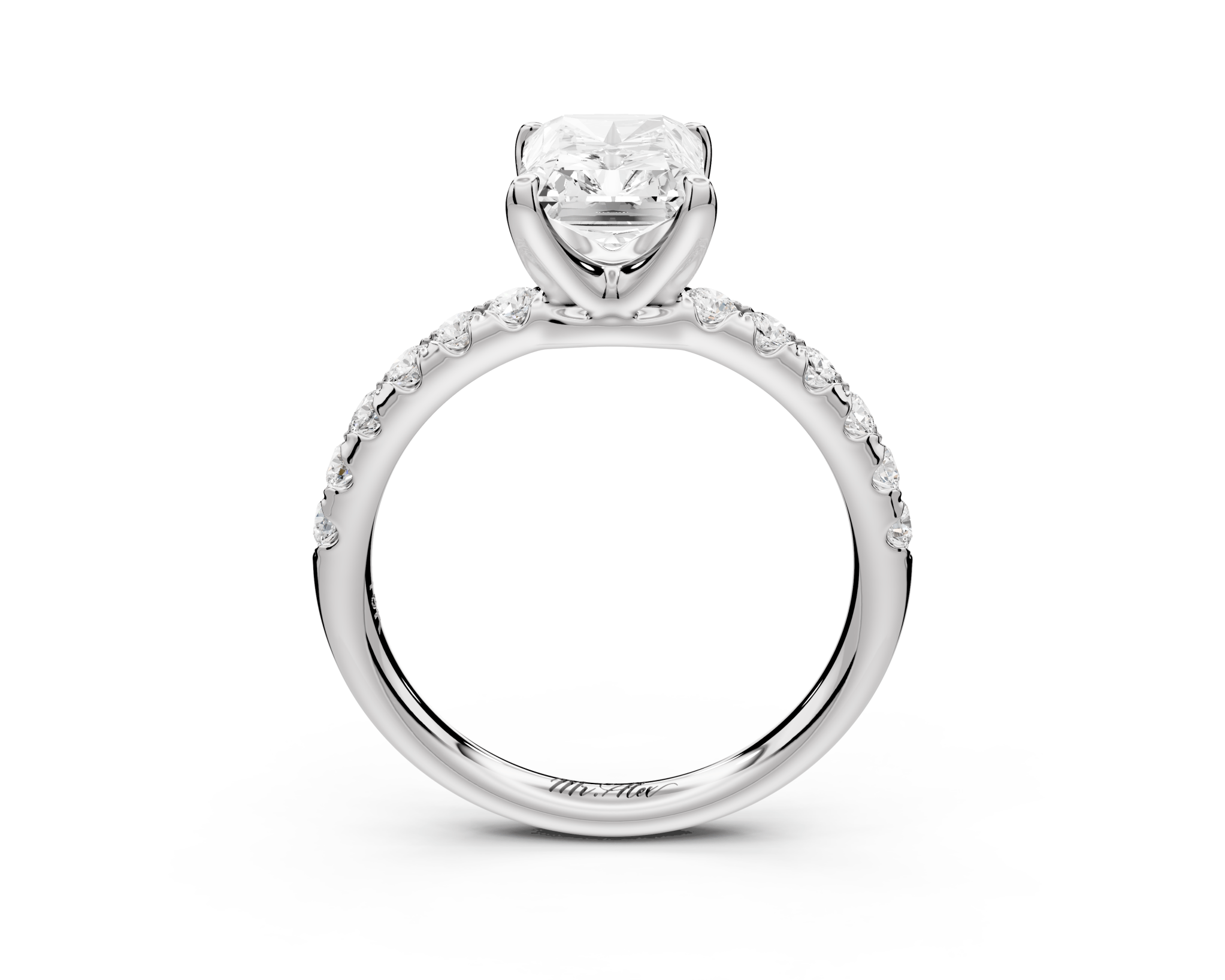 Radiant Cut Diamond Engagement Ring with Pave Band (AJ101RA) - Mr. Alex Jewelry