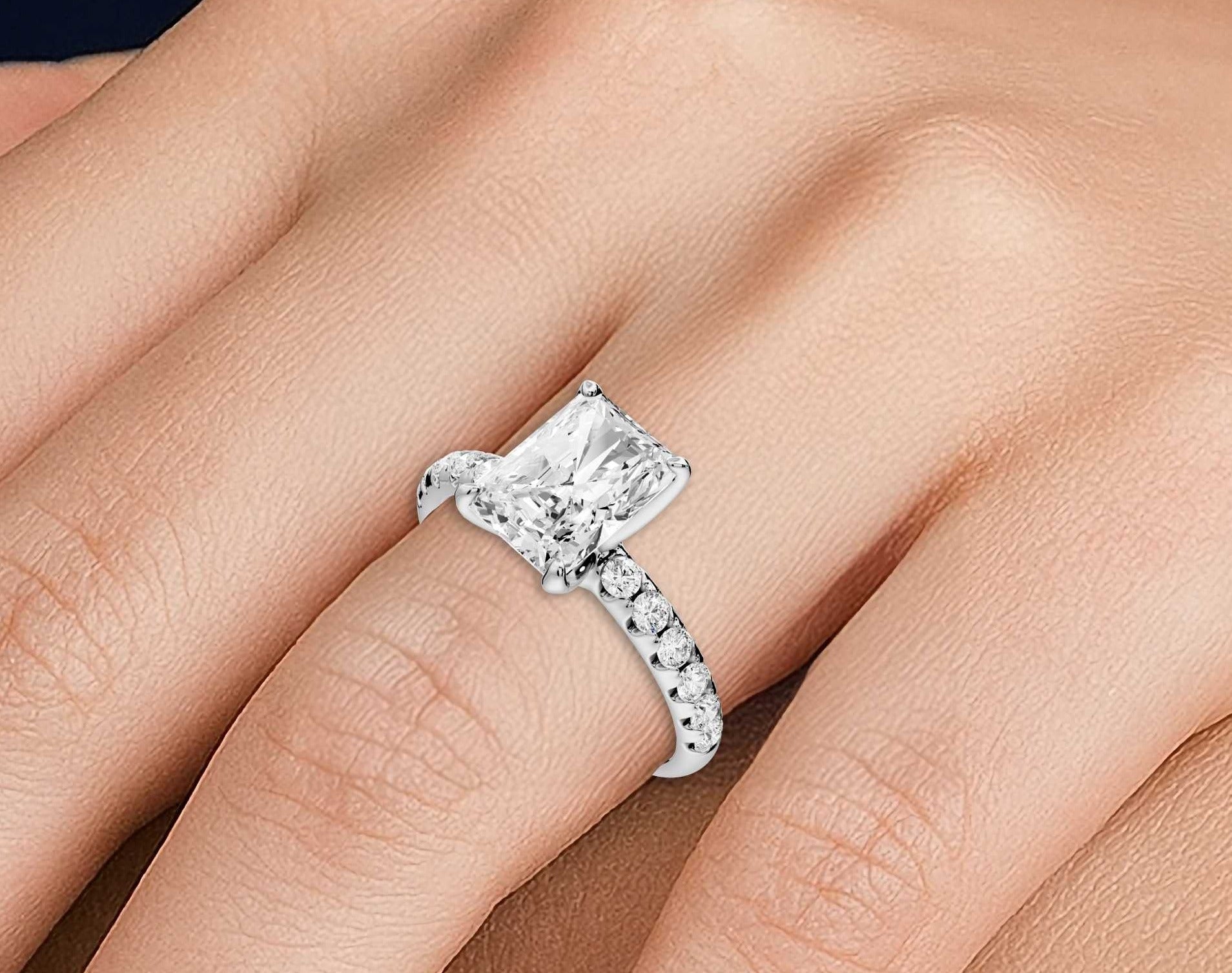 Radiant Cut Diamond Engagement Ring with Pave Band (AJ101RA) - Mr. Alex Jewelry