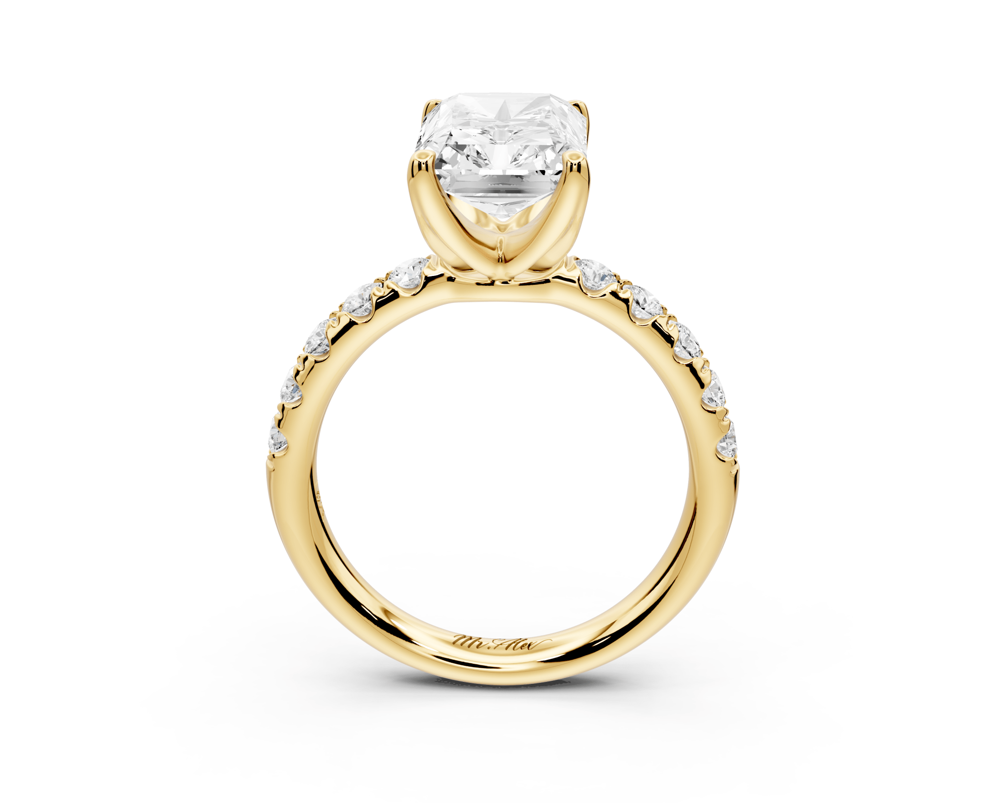 Radiant Cut Diamond Engagement Ring with Pave Band (AJ101RA) - Mr. Alex Jewelry