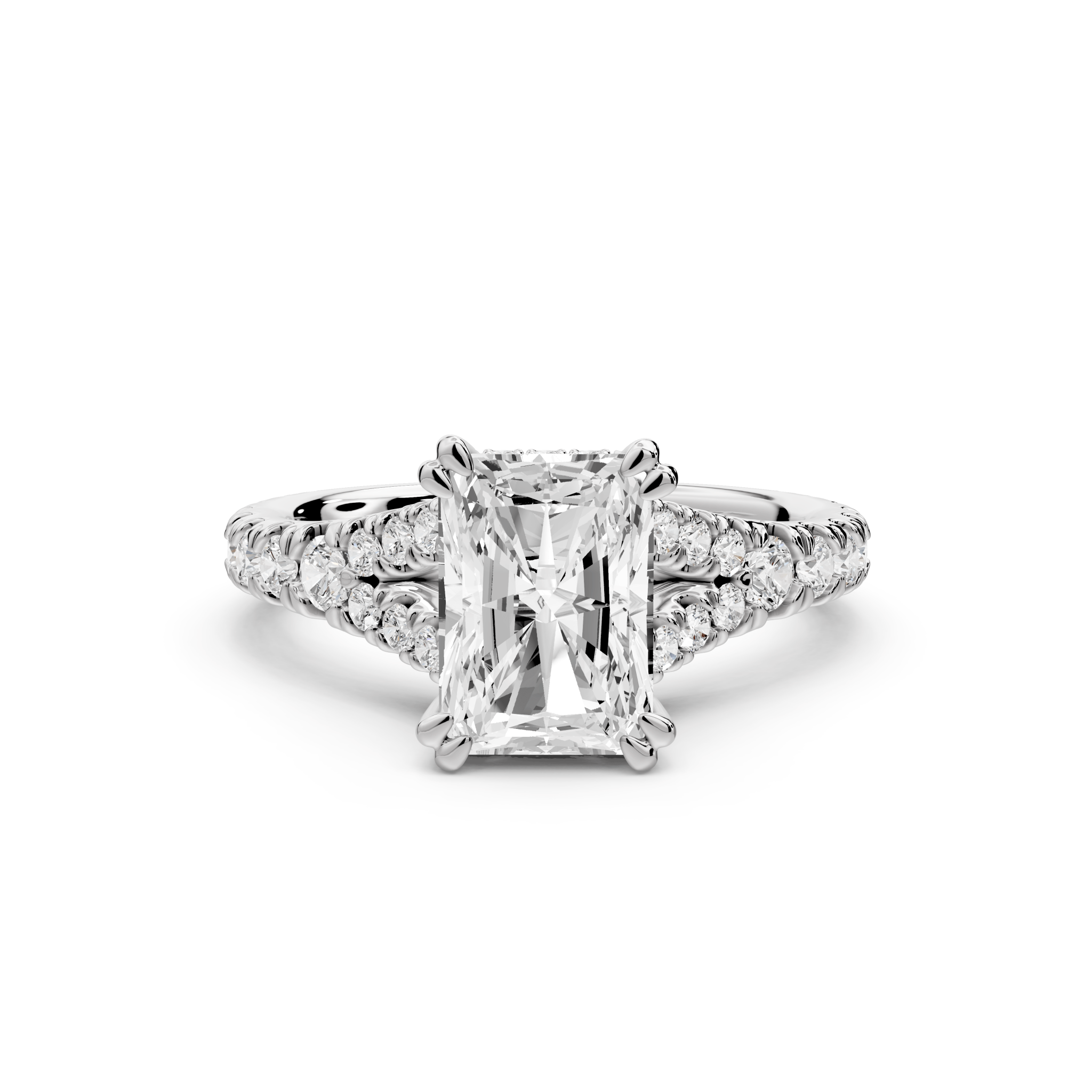 Radiant Cut Diamond Engagement Ring with Pave Band (AJ136RA) - Mr. Alex Jewelry
