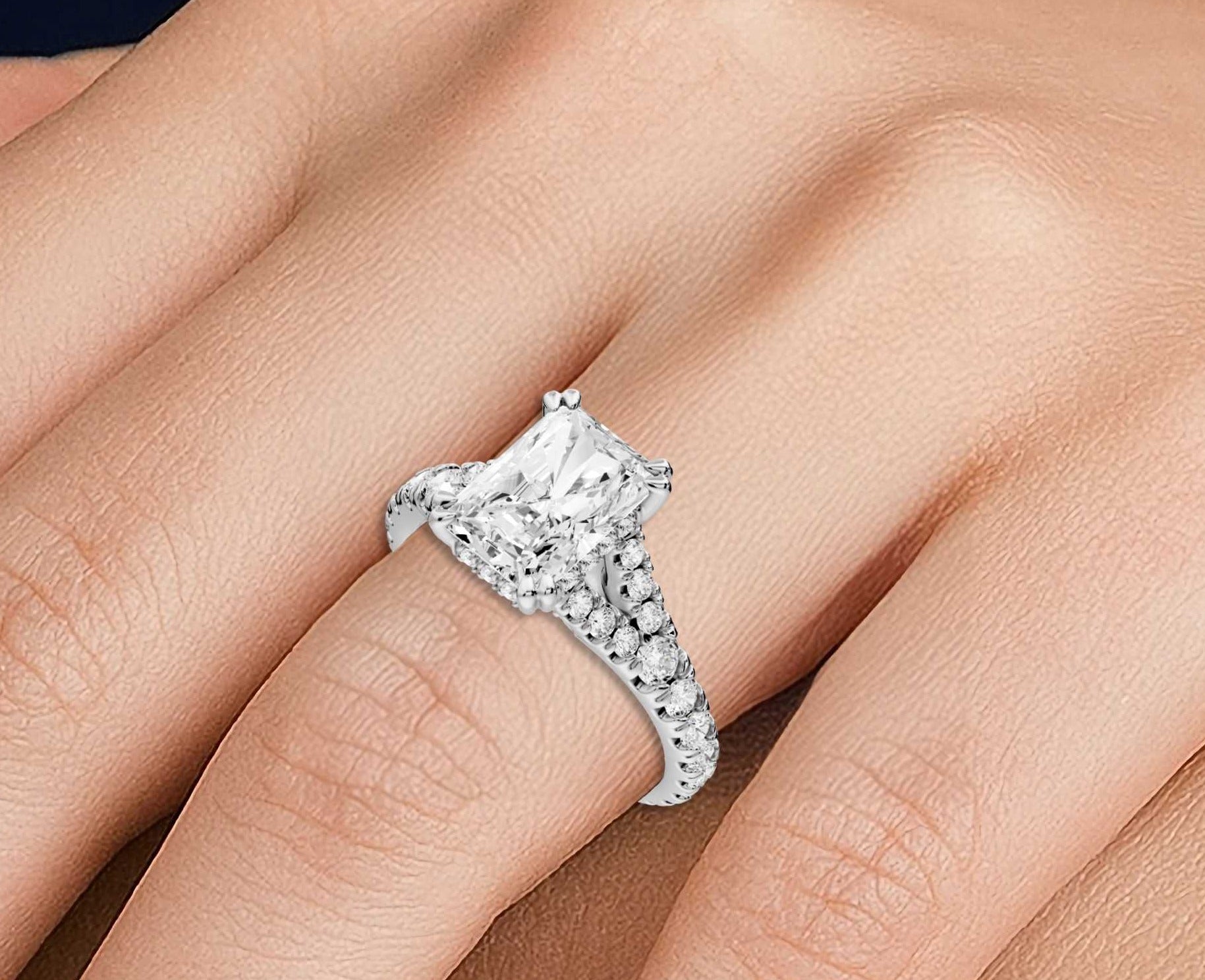 Radiant Cut Diamond Engagement Ring with Pave Band (AJ136RA) - Mr. Alex Jewelry