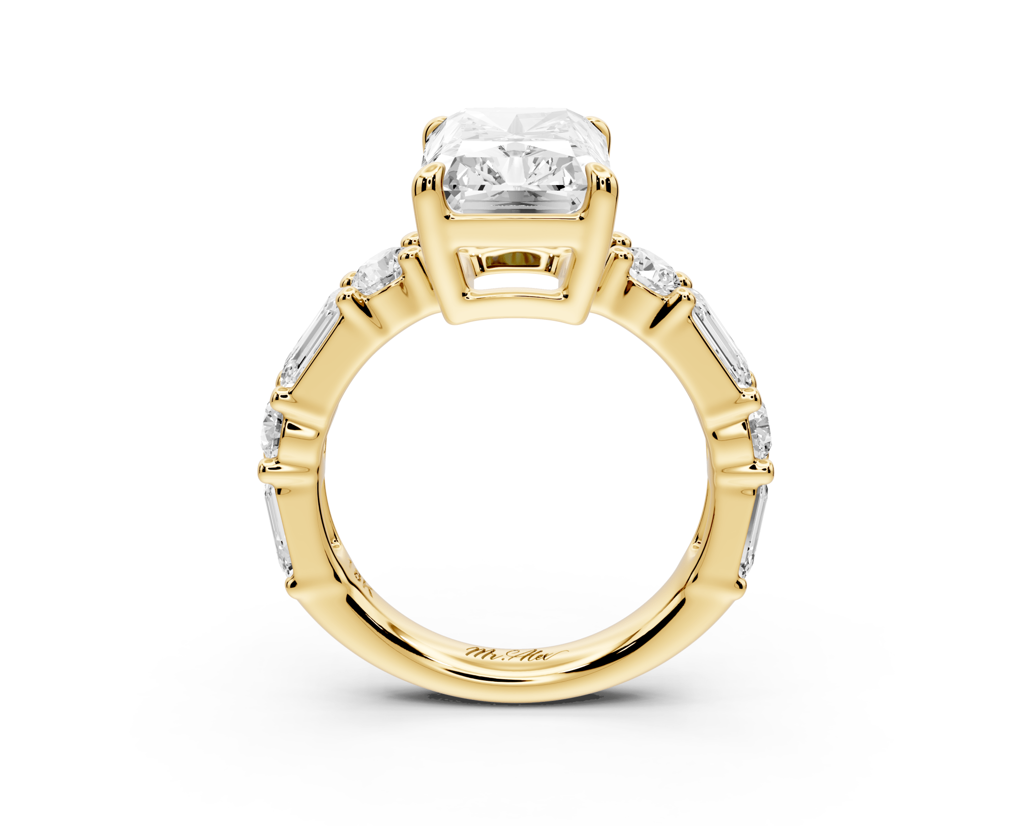 Radiant Cut Diamond Engagement Ring with Side Stones (AJ102RA) - Mr. Alex Jewelry