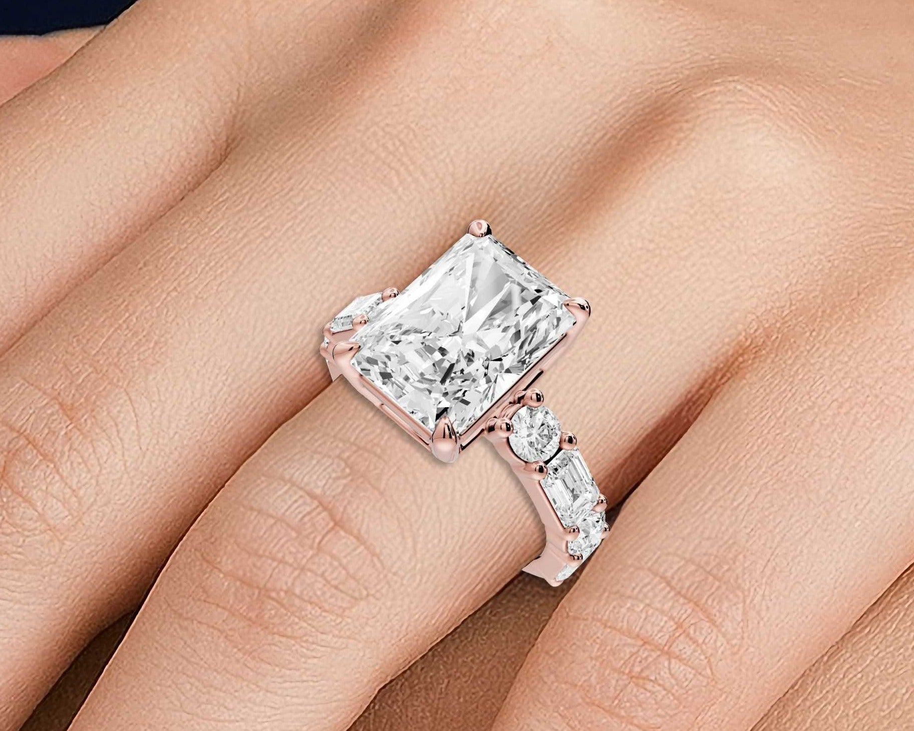 Radiant Cut Diamond Engagement Ring with Side Stones (AJ102RA) - Mr. Alex Jewelry