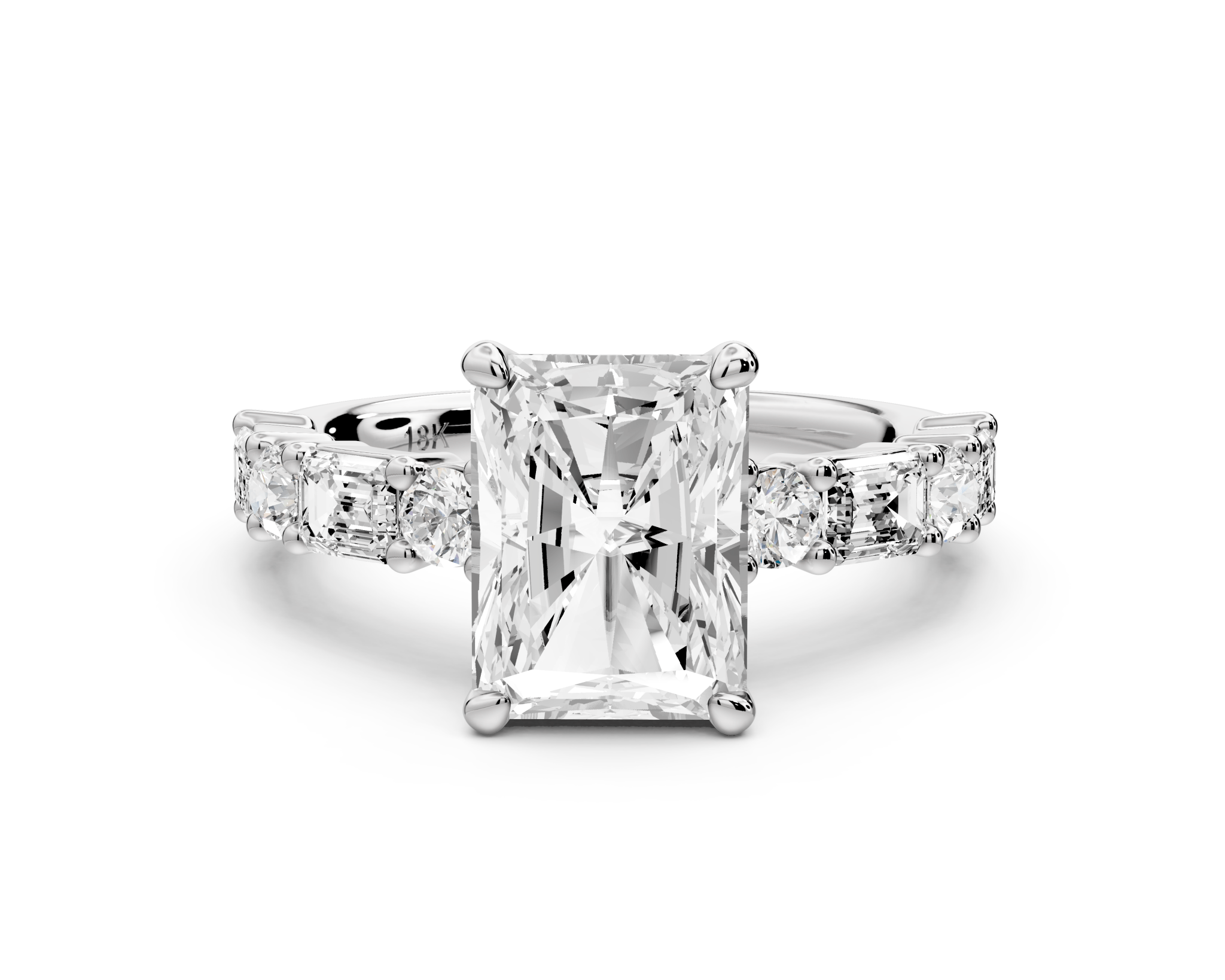 Radiant Cut Diamond Engagement Ring with Side Stones (AJ102RA) - Mr. Alex Jewelry