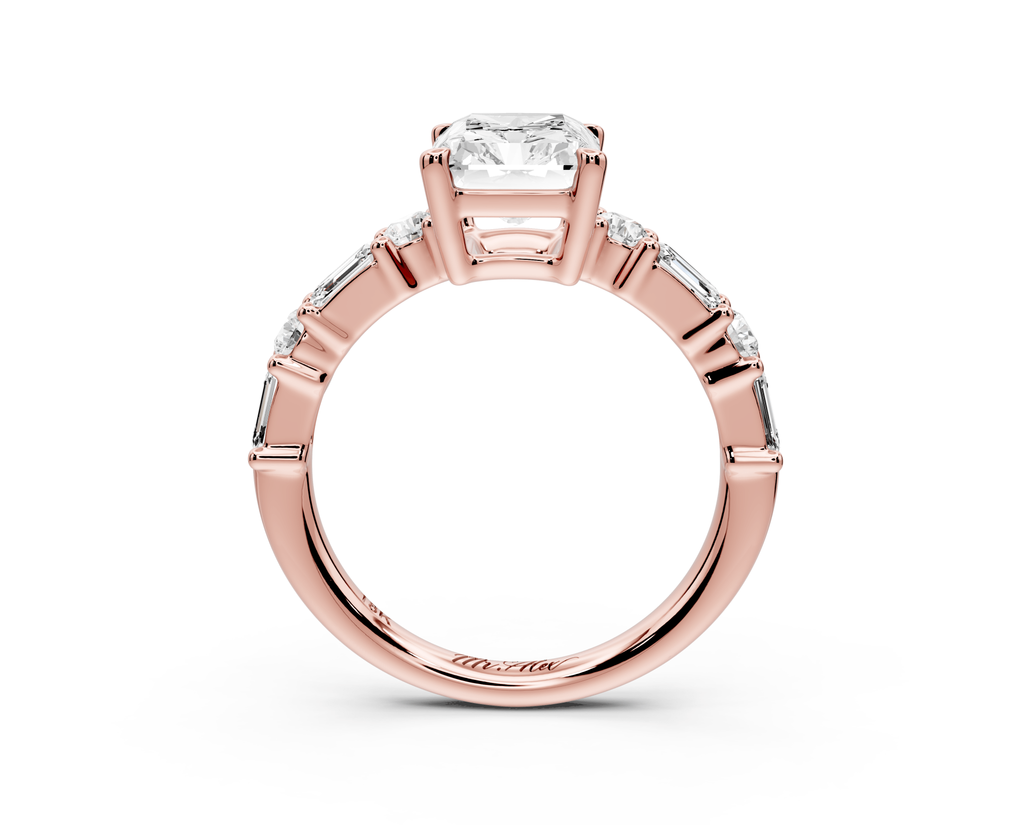 Radiant Cut Diamond Engagement Ring with Side Stones (AJ102RA) - Mr. Alex Jewelry