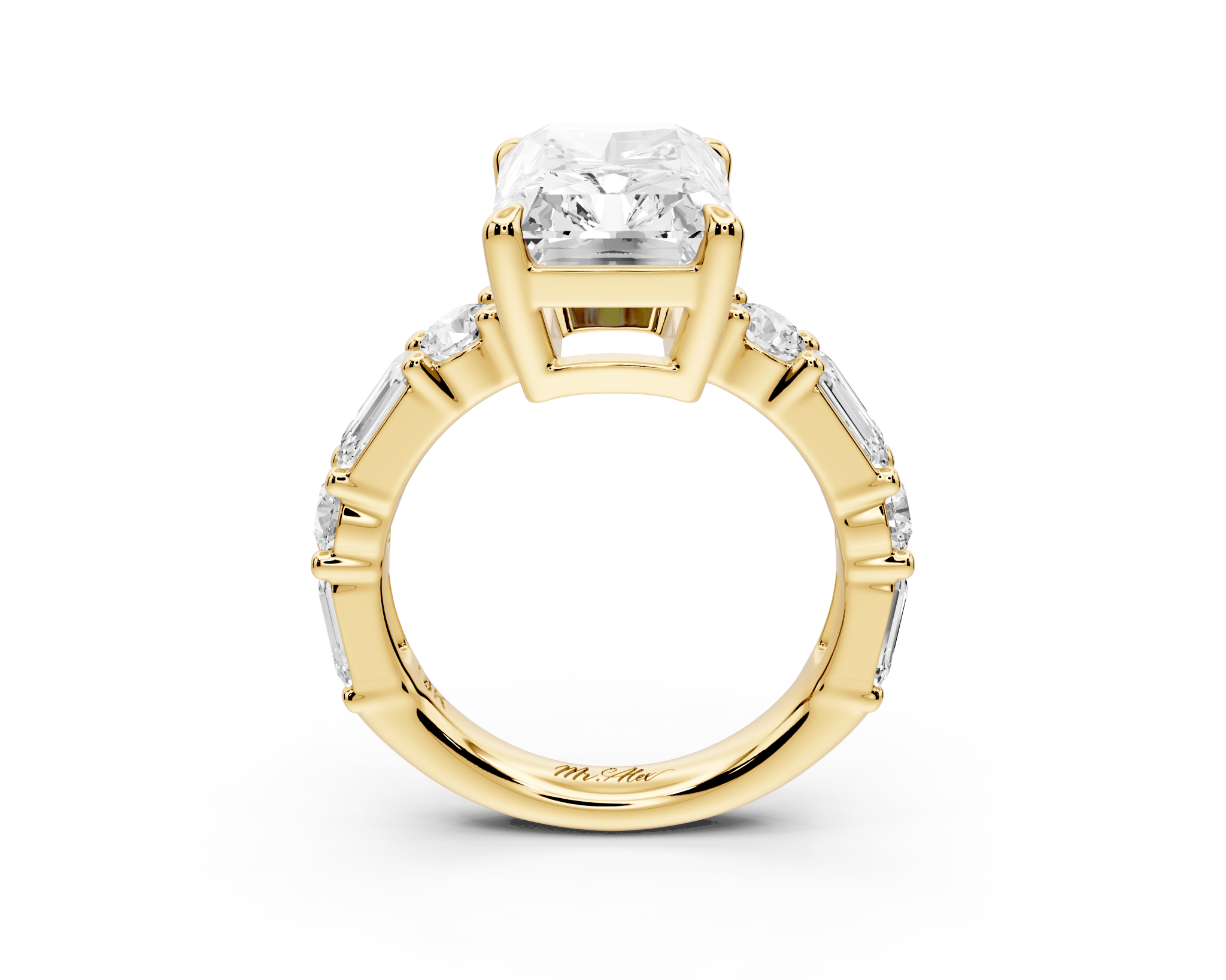 Radiant Cut Diamond Engagement Ring with Side Stones (AJ102RA) - Mr. Alex Jewelry