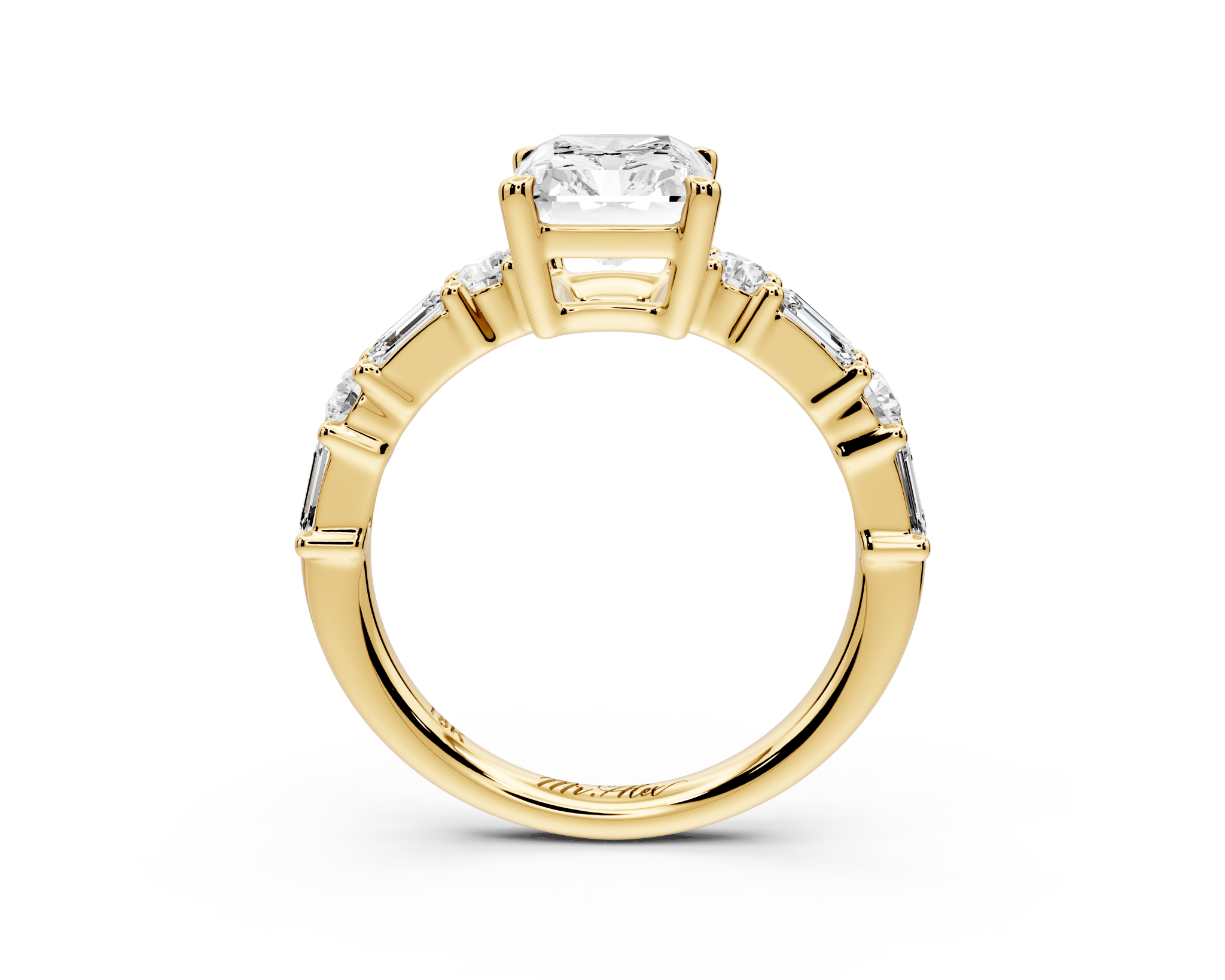 Radiant Cut Diamond Engagement Ring with Side Stones (AJ102RA) - Mr. Alex Jewelry