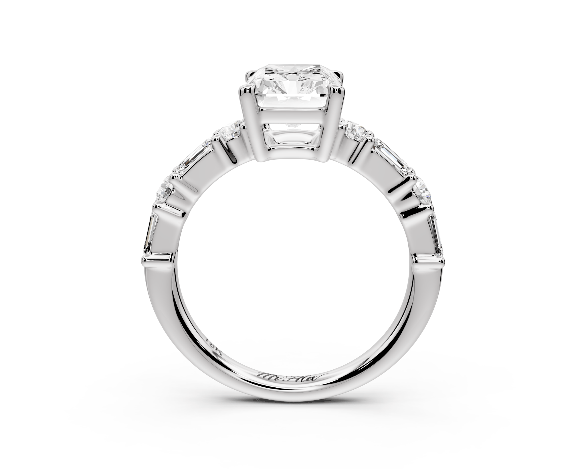 Radiant Cut Diamond Engagement Ring with Side Stones (AJ102RA) - Mr. Alex Jewelry