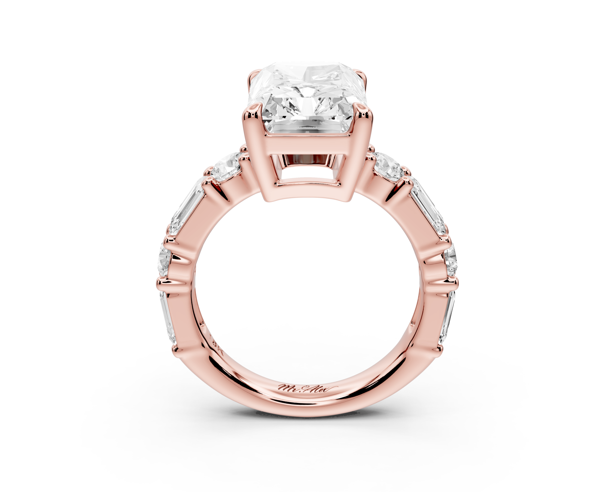 Radiant Cut Diamond Engagement Ring with Side Stones (AJ102RA) - Mr. Alex Jewelry