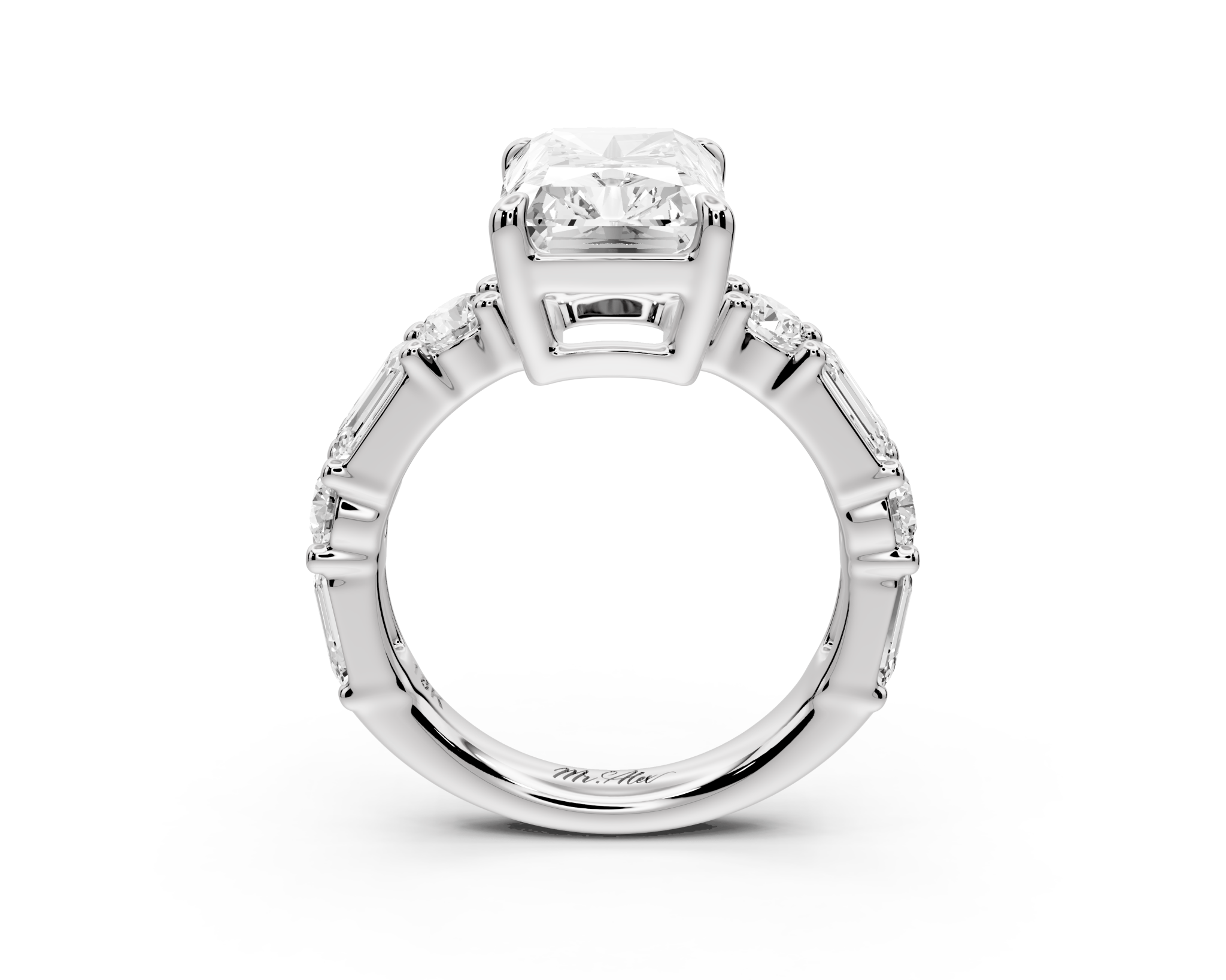 Radiant Cut Diamond Engagement Ring with Side Stones (AJ102RA) - Mr. Alex Jewelry