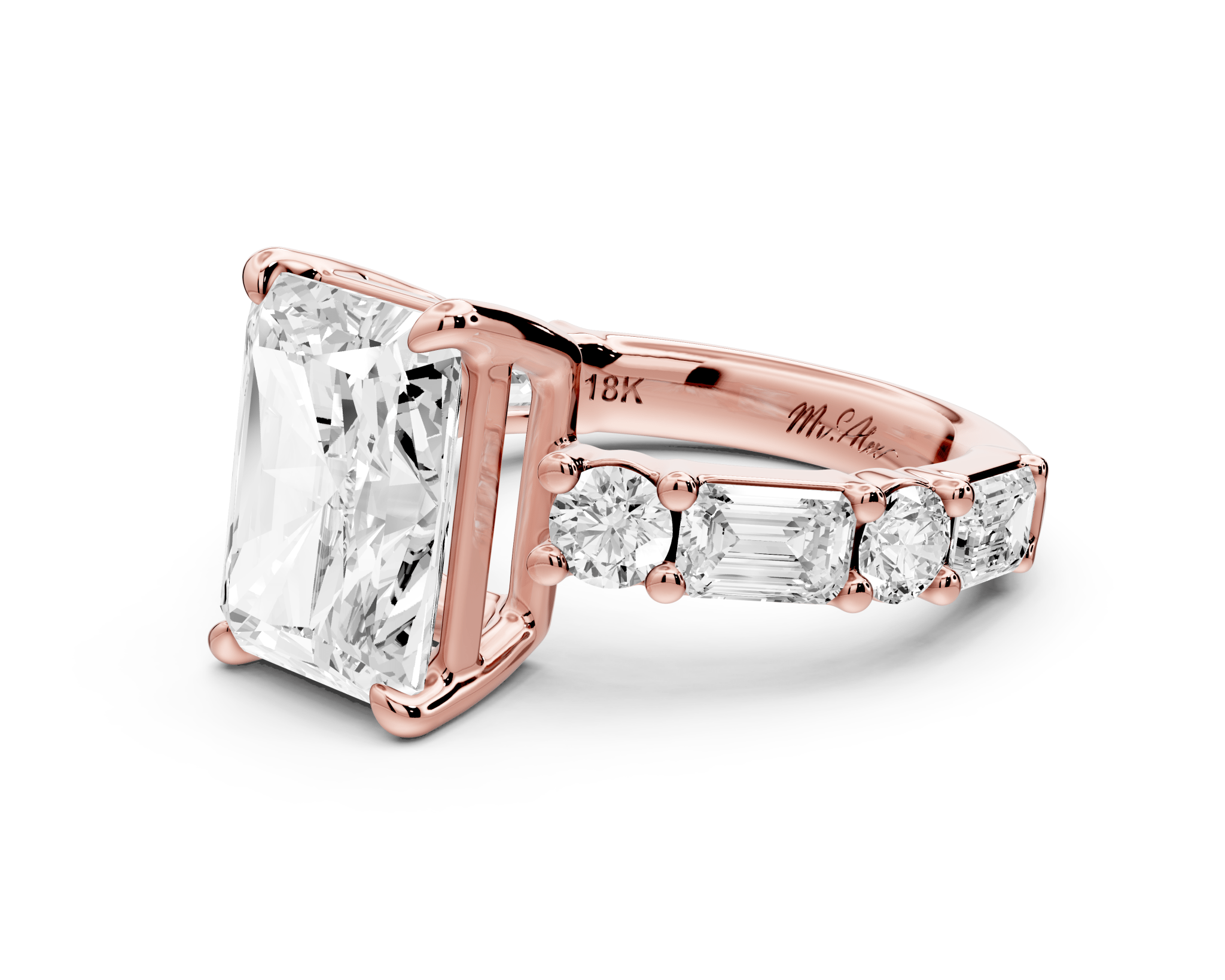 Radiant Cut Diamond Engagement Ring with Side Stones (AJ102RA) - Mr. Alex Jewelry