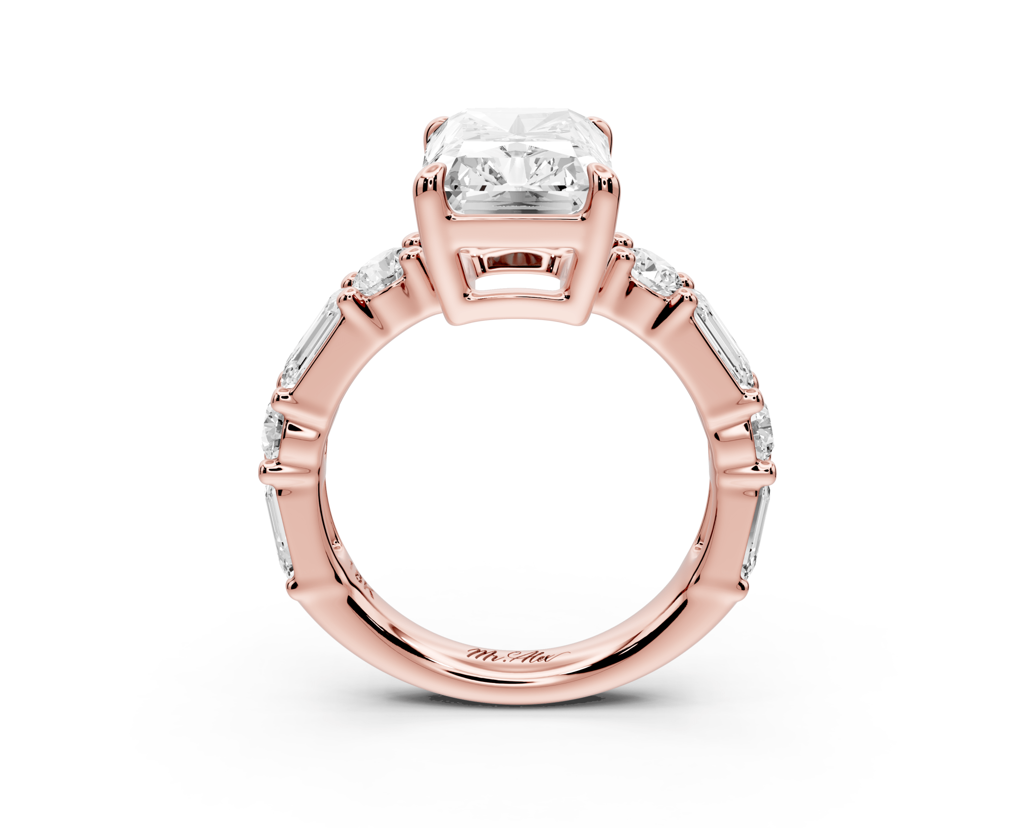 Radiant Cut Diamond Engagement Ring with Side Stones (AJ102RA) - Mr. Alex Jewelry