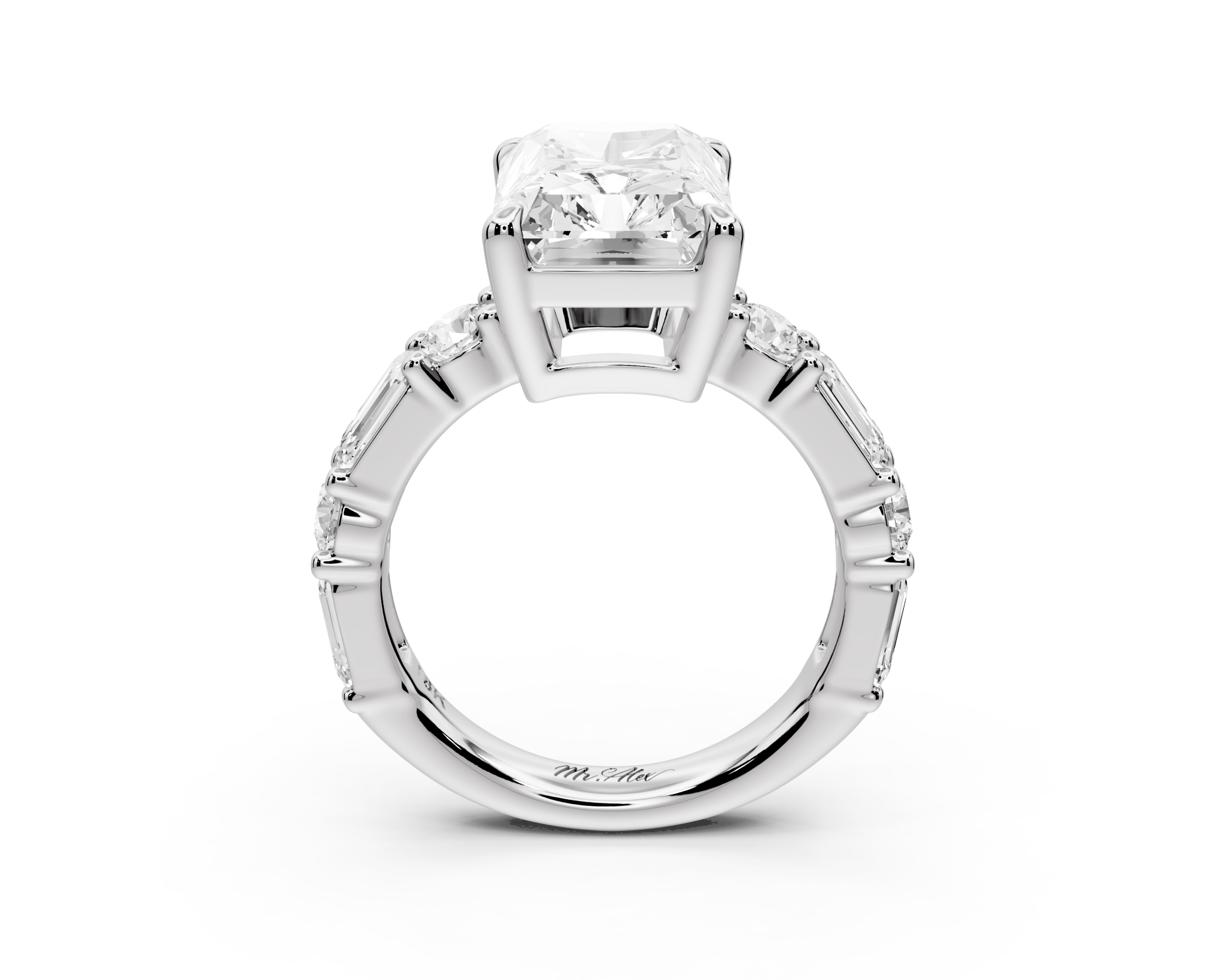 Radiant Cut Diamond Engagement Ring with Side Stones (AJ102RA) - Mr. Alex Jewelry