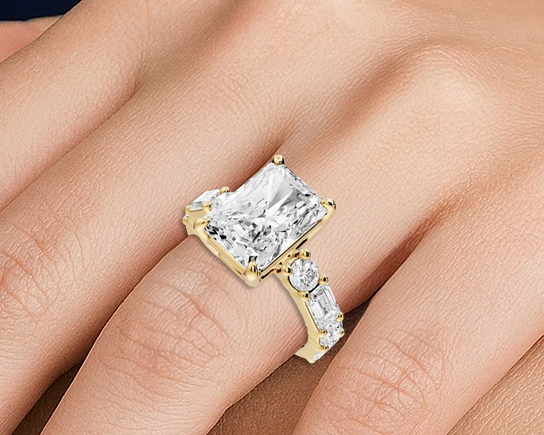 Radiant Cut Diamond Engagement Ring with Side Stones (AJ102RA) - Mr. Alex Jewelry