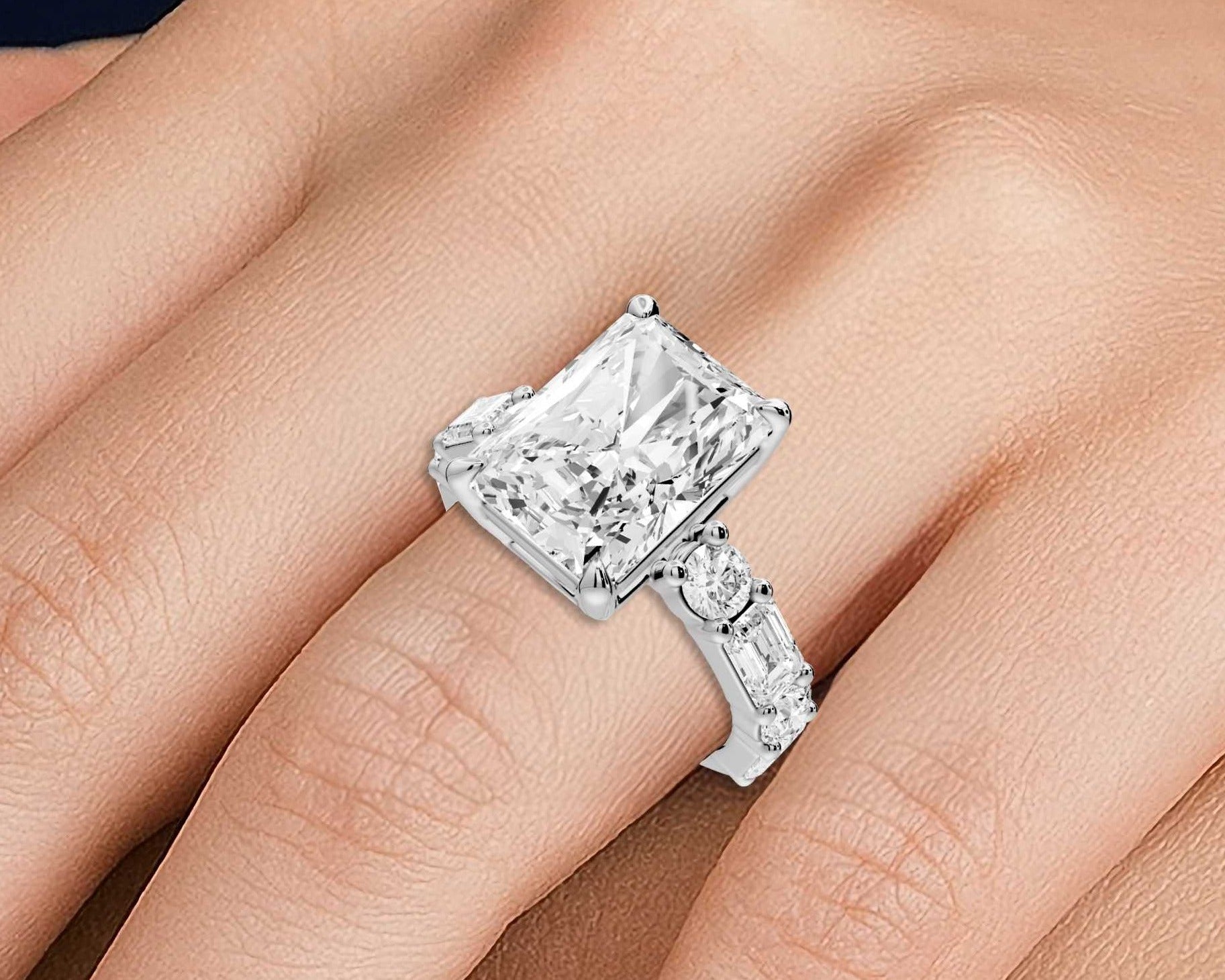 Radiant Cut Diamond Engagement Ring with Side Stones (AJ102RA) - Mr. Alex Jewelry