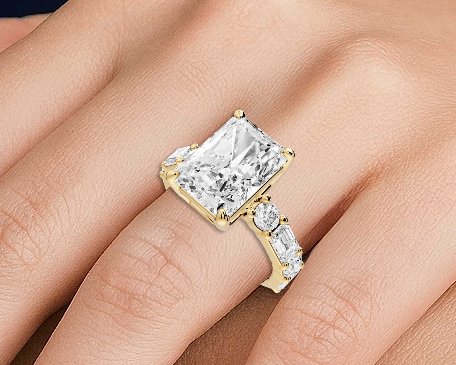 Radiant Cut Diamond Engagement Ring with Side Stones (AJ102RA) - Mr. Alex Jewelry