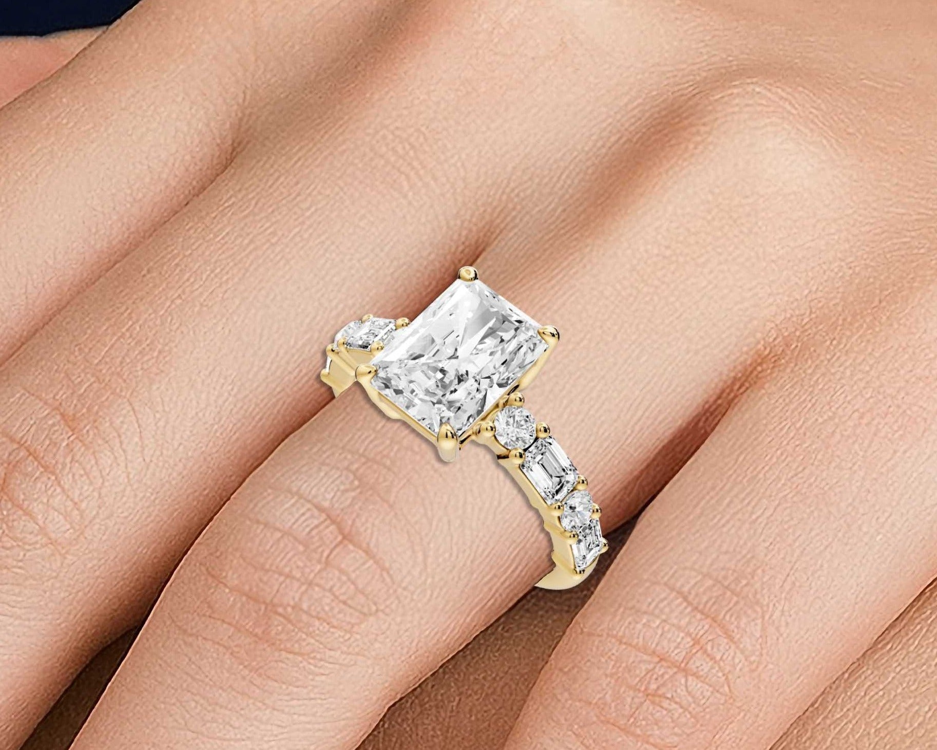 Radiant Cut Diamond Engagement Ring with Side Stones (AJ102RA) - Mr. Alex Jewelry