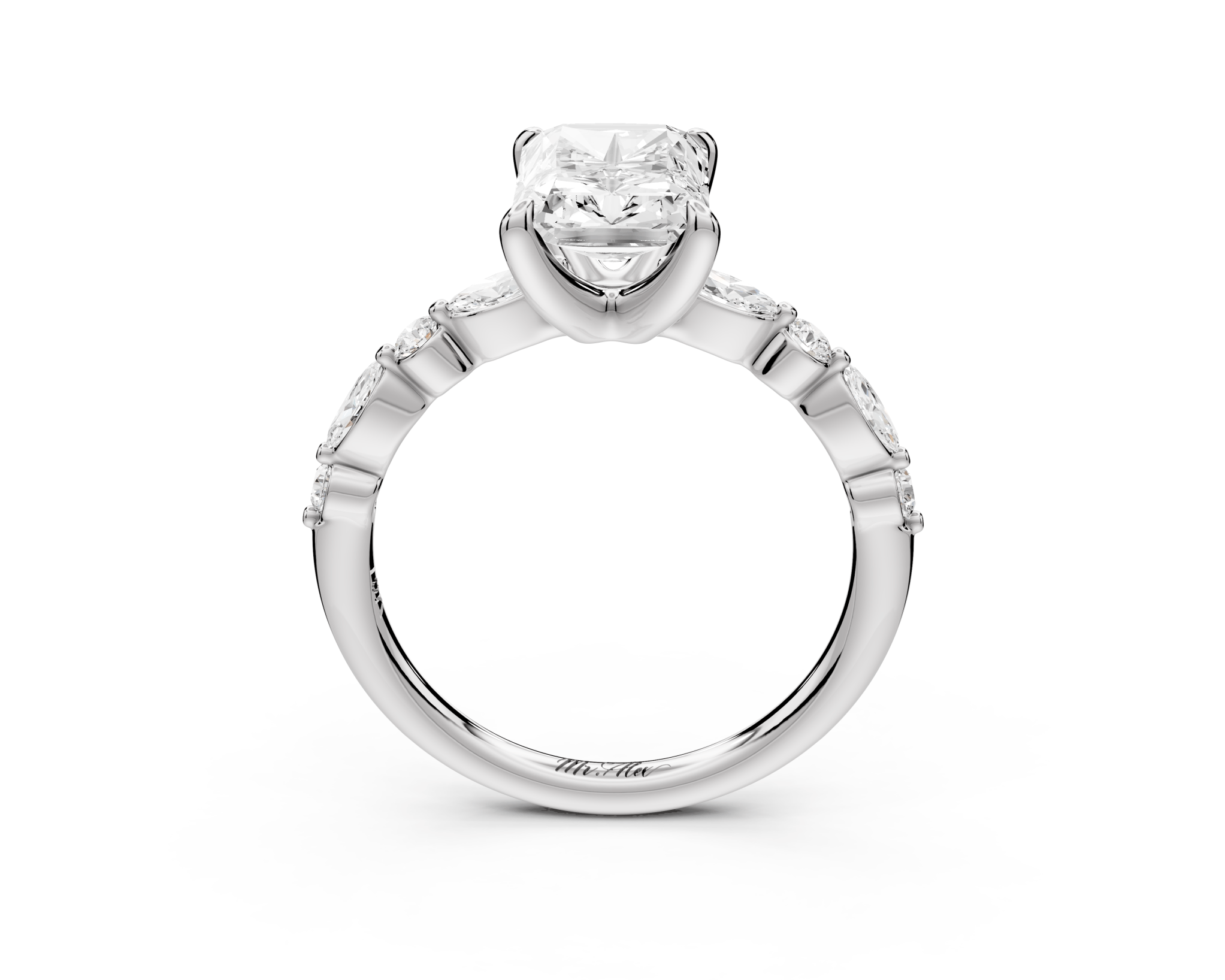 Radiant Cut Diamond Engagement Ring with Side Stones ( AJ107RA) - Mr. Alex Jewelry