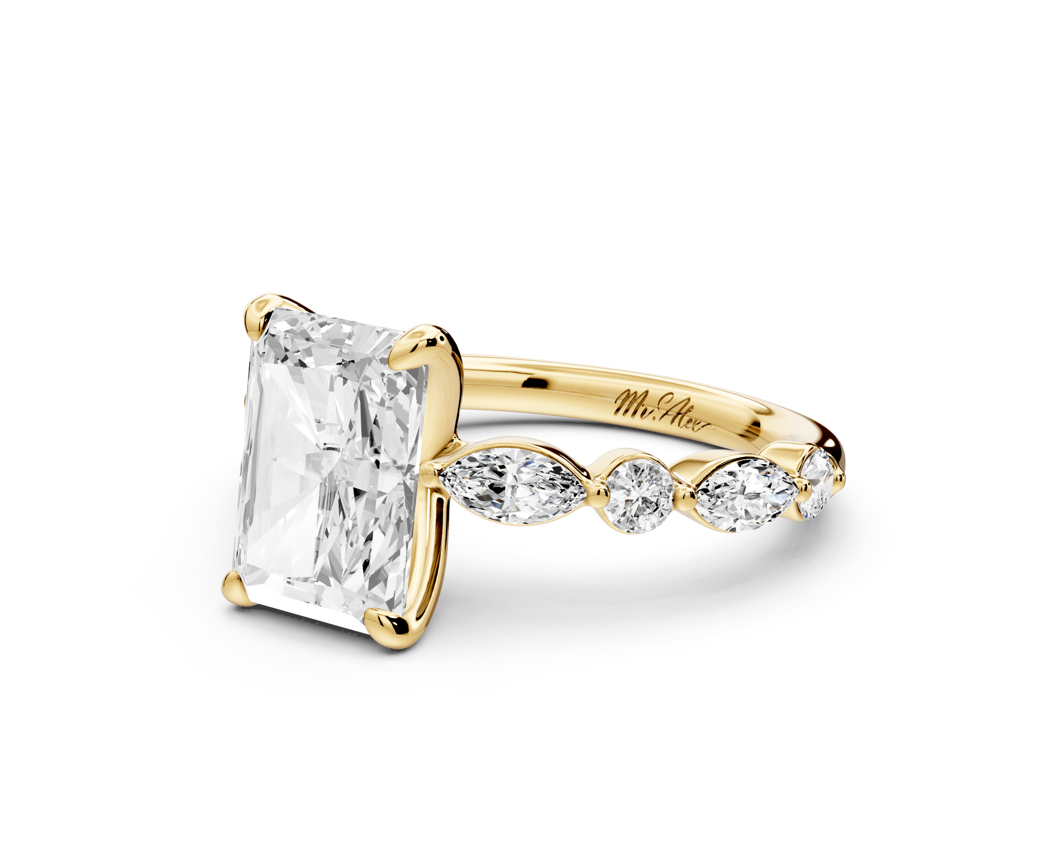 Radiant Cut Diamond Engagement Ring with Side Stones ( AJ107RA) - Mr. Alex Jewelry